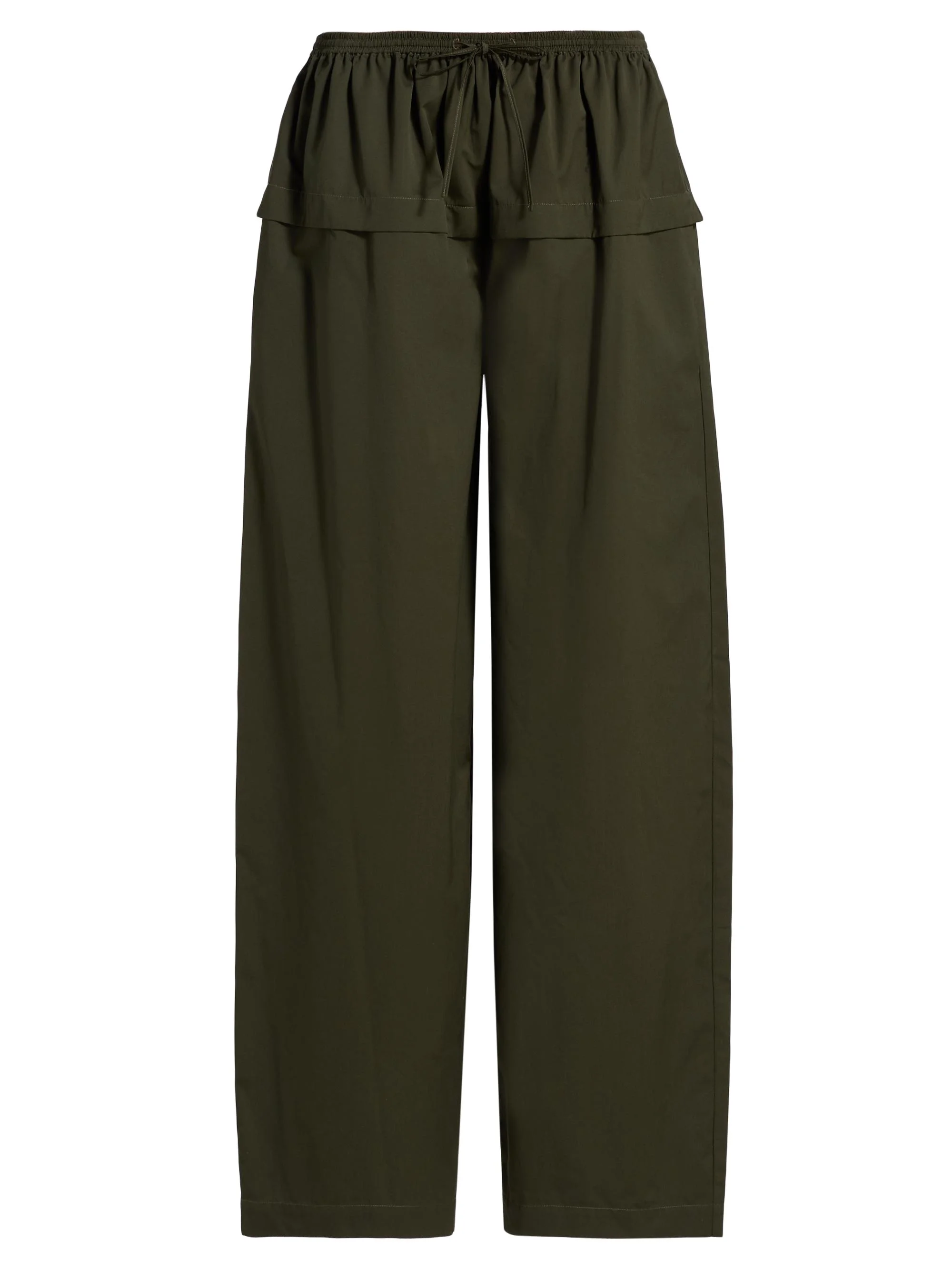 Women's Cotton Peplum Wide-Leg Pants - Olive - 1