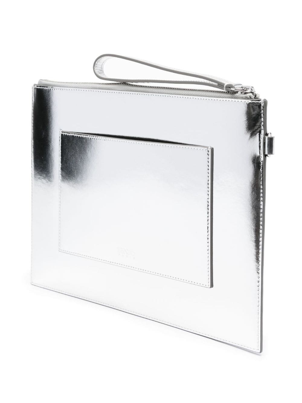 Iconic logo-print metallic-leather clutch bag - 3