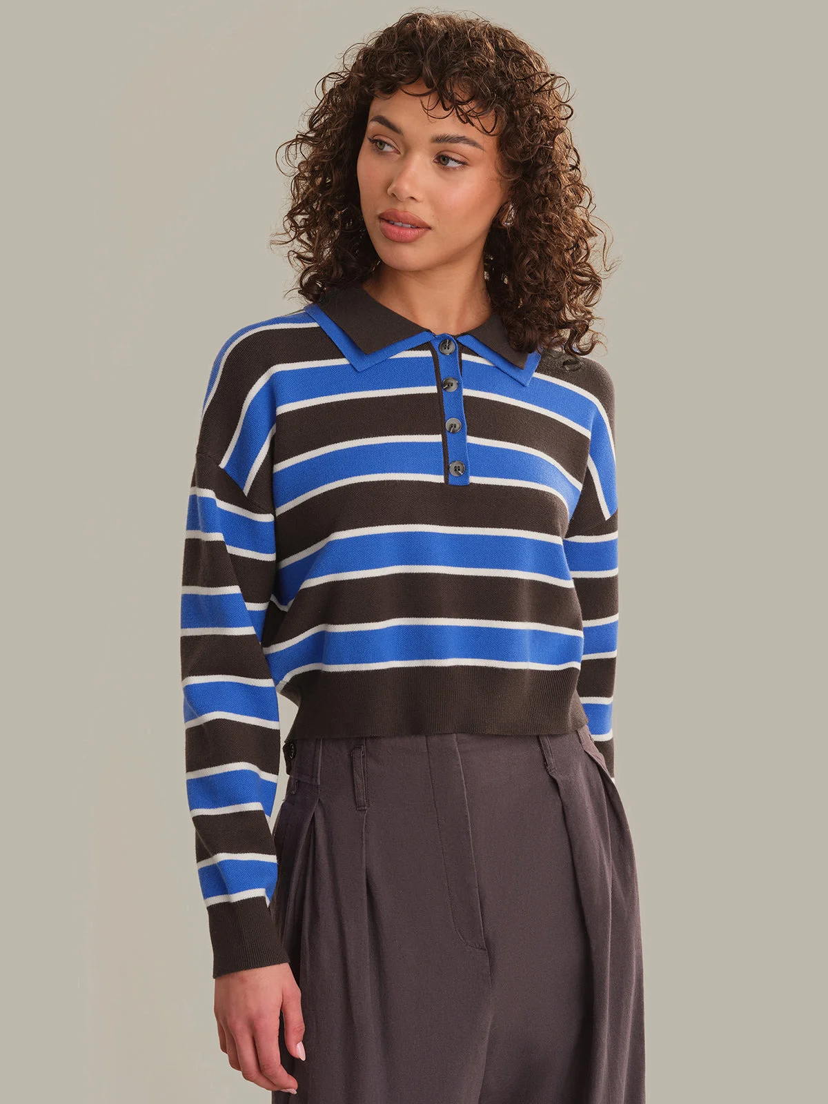 Vera Double Johnny Collar Rugby Stripe Pullover - 1