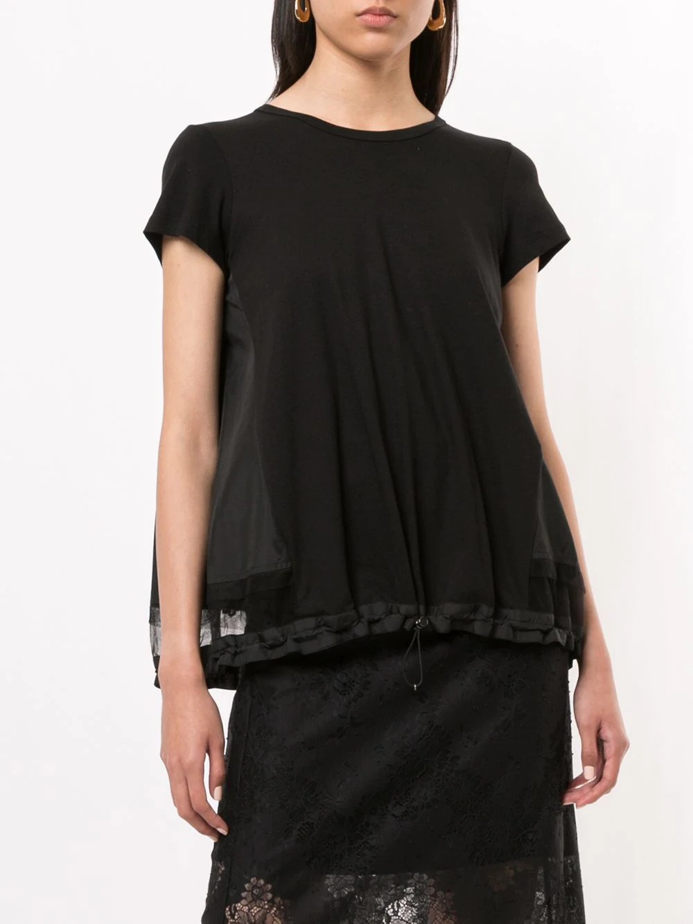 drawstring sheer hem top - 4