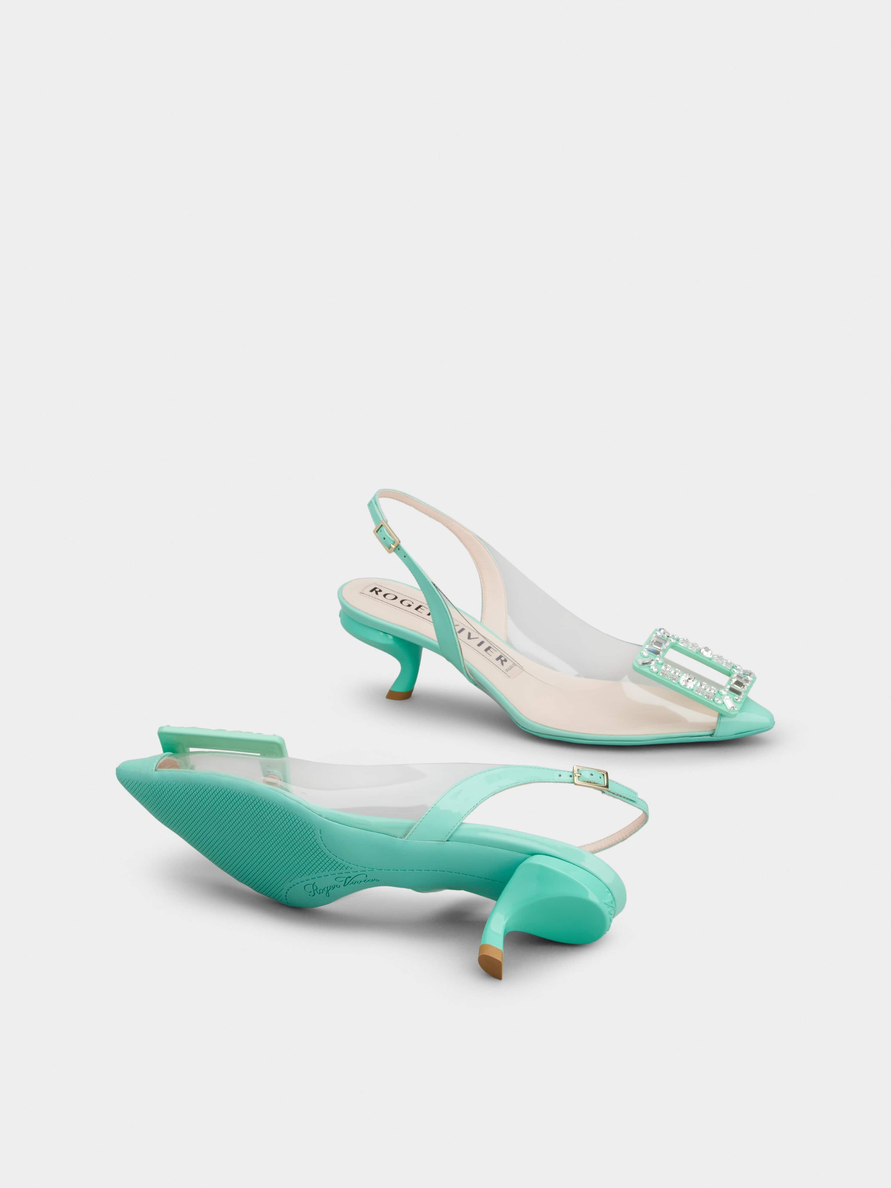 Virgule Strass Buckle Slingback Pumps in PVC - 6