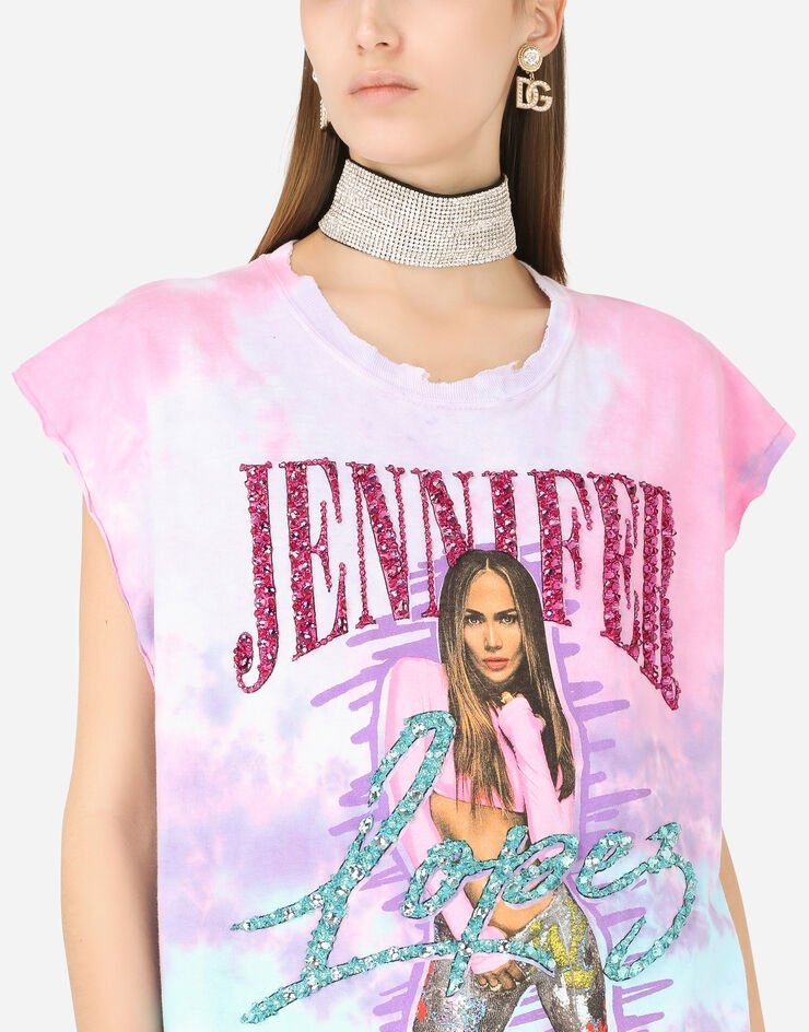 Multi-colored J.LO jersey T-shirt with embellishment - 4