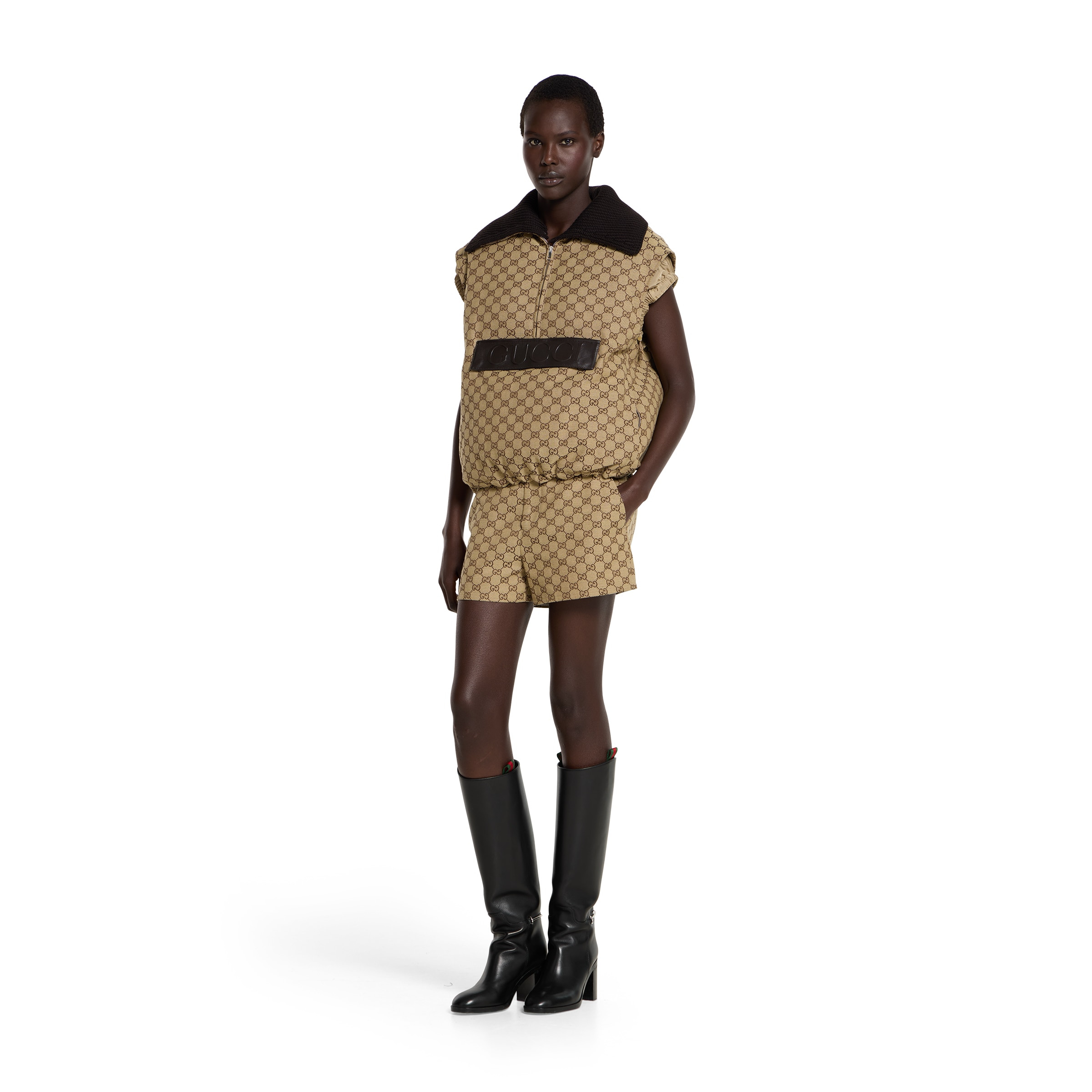 GG canvas gilet with leather label - 2