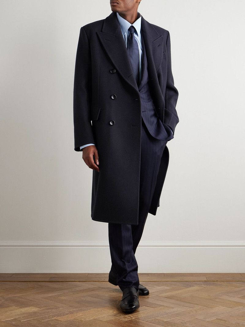 TOM FORD Double-Breasted Wool Overcoat Navy outlook