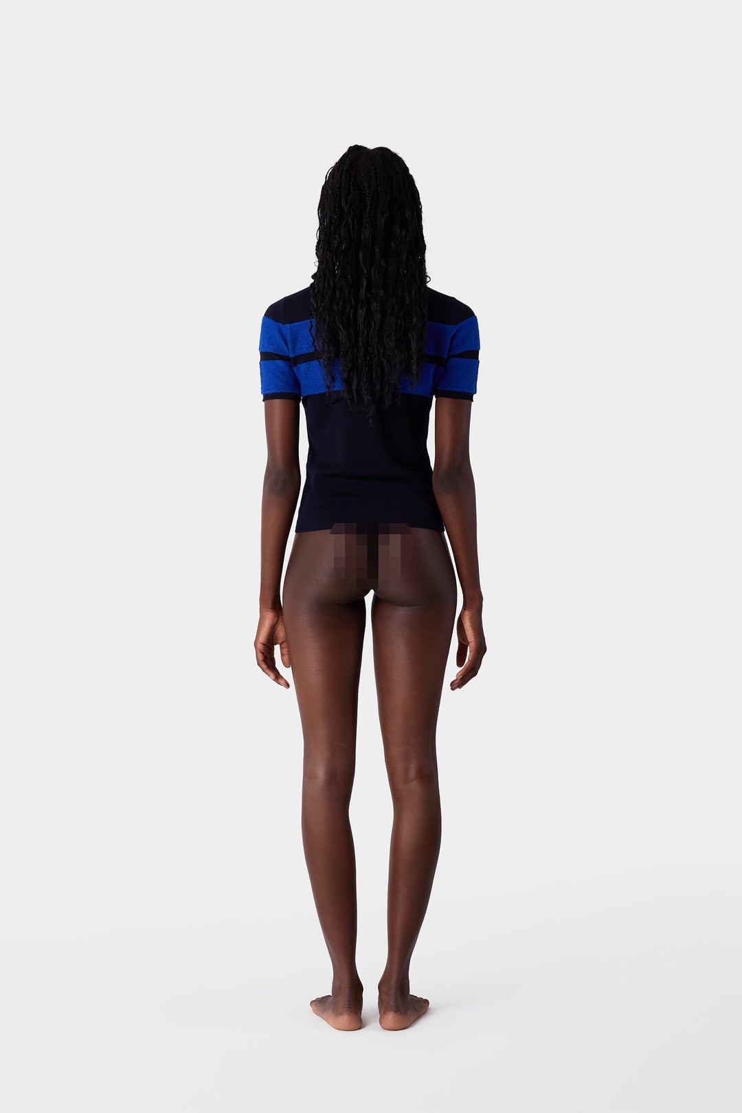 STRIPED KNIT SHORTSLEEVE TOP / dark blue & electric blue - 8