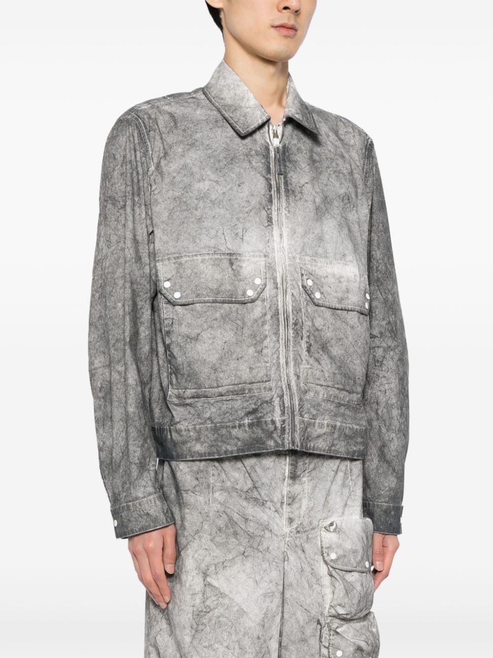 zip-up distressed-effect shirt jacket - 4