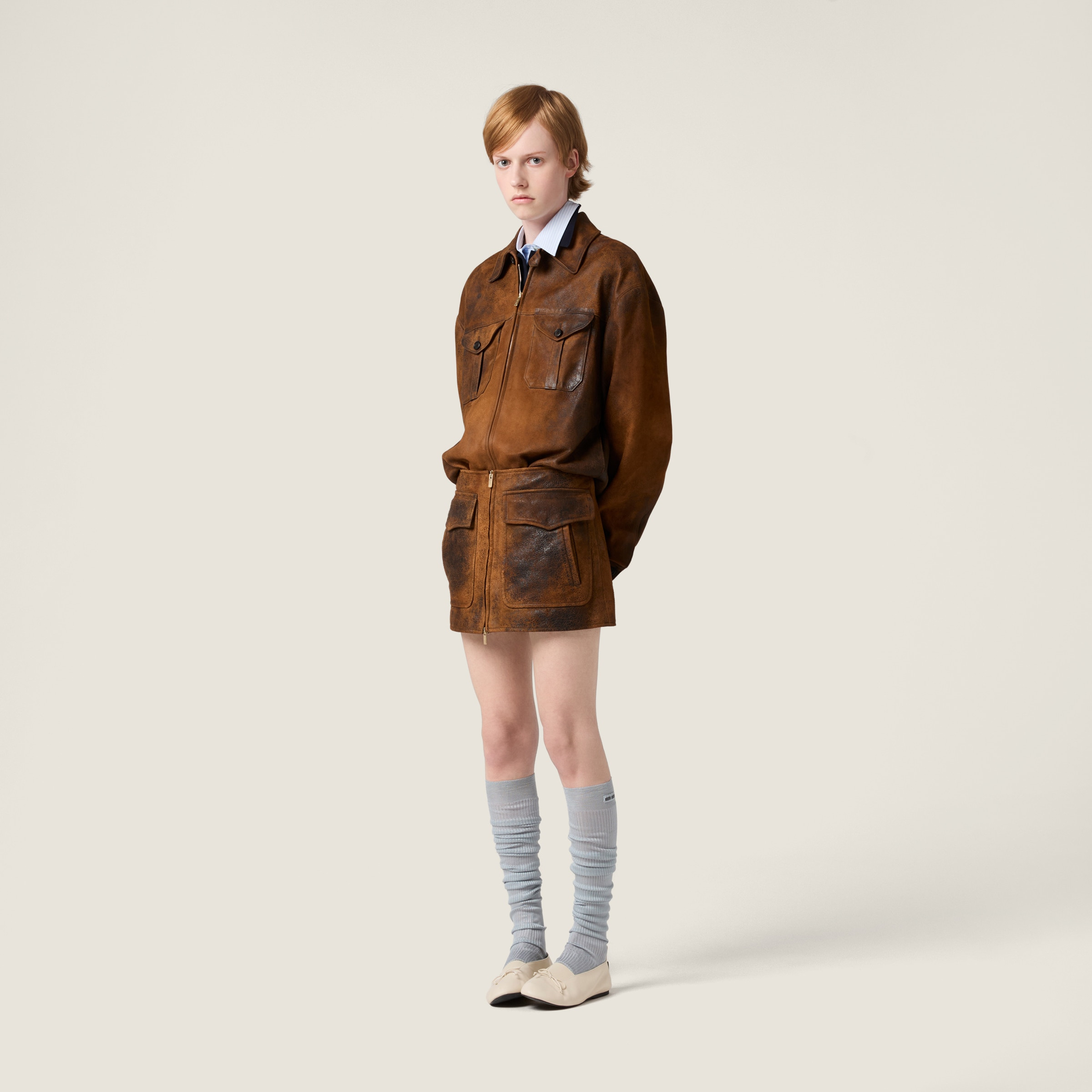 Waxed suede leather mini-skirt - 2