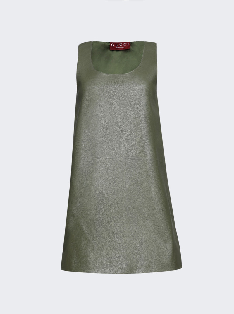 Grainy Leather Dress Army Green And White 1