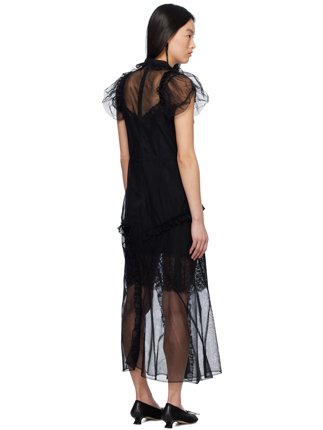 Black Ruffle Frill Multi-Seam Maxi Dress - 3