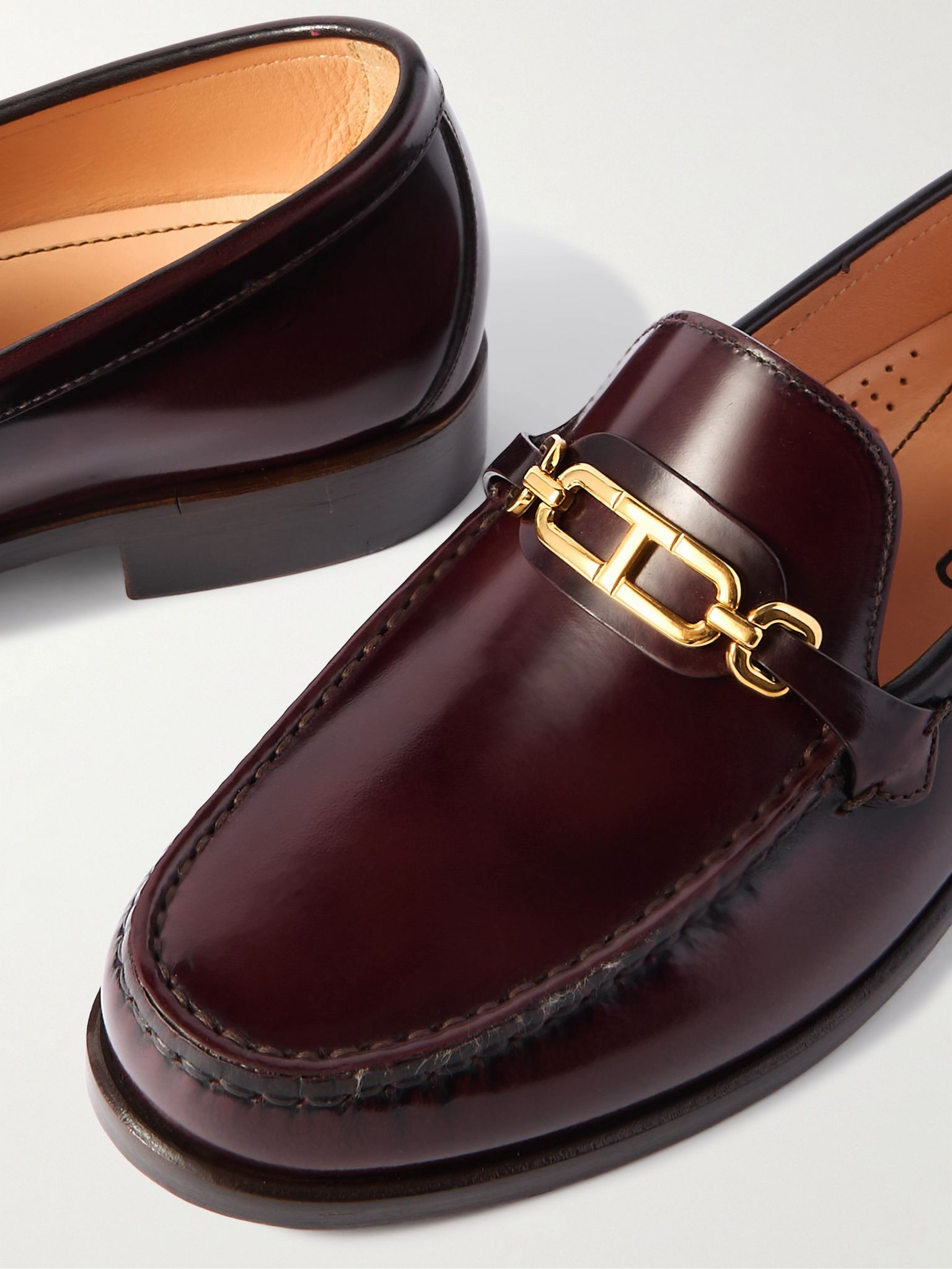 Embellished leather loafers Burgundy - 4