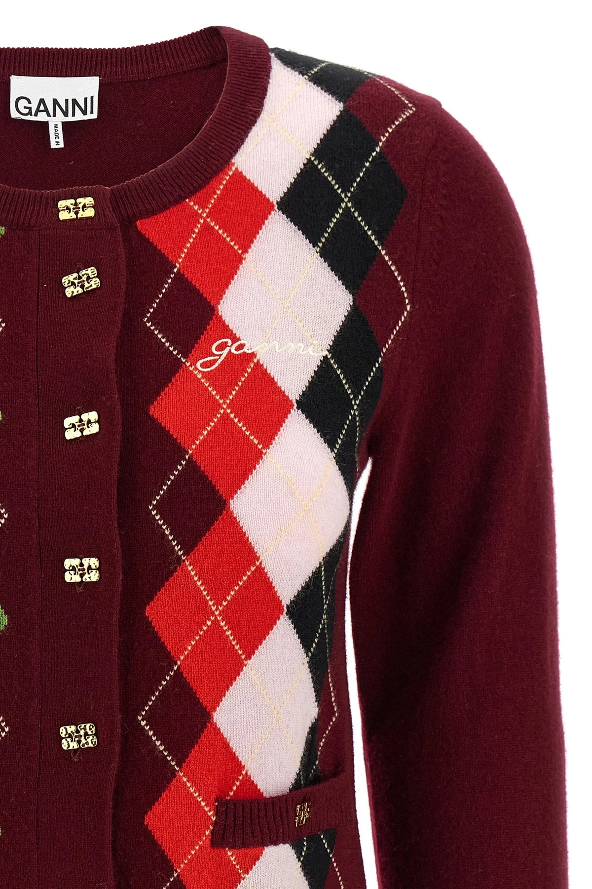 'Burgundy Check' cardigan - 3