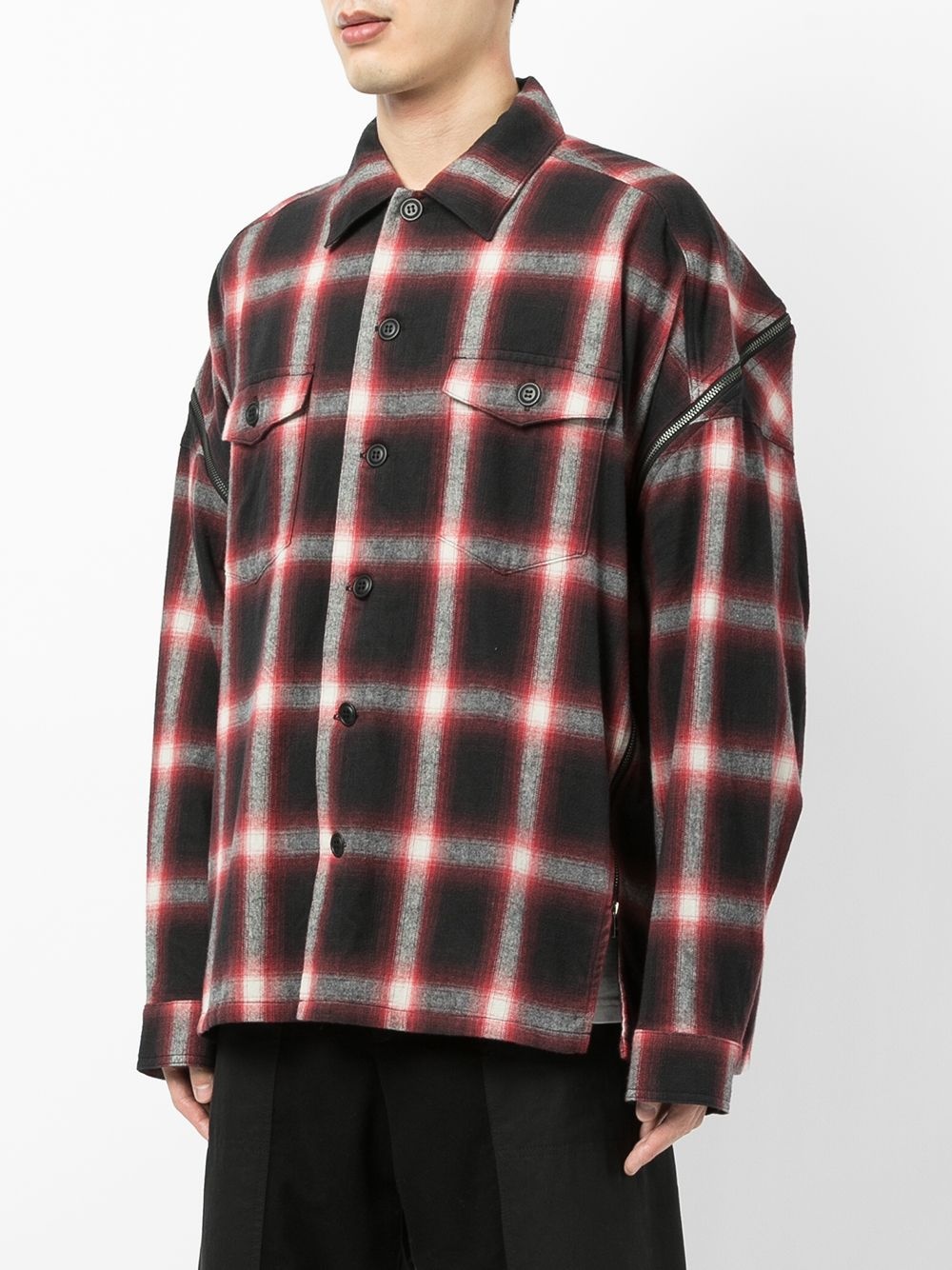 zip-detail oversized checked shirt - 3