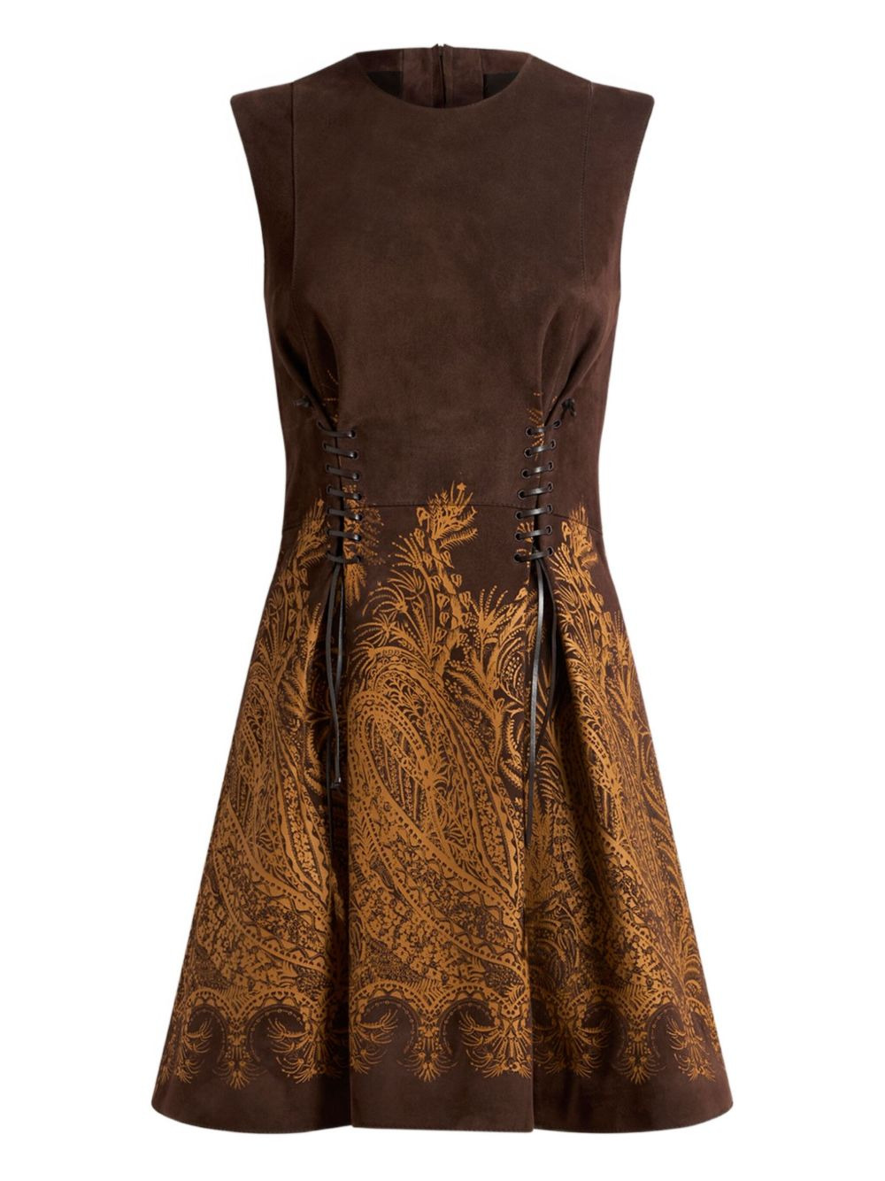 lace-up paisley-print mini dress - 1