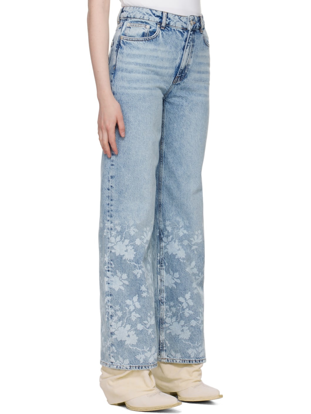 Blue Flower Print Jeans - 2