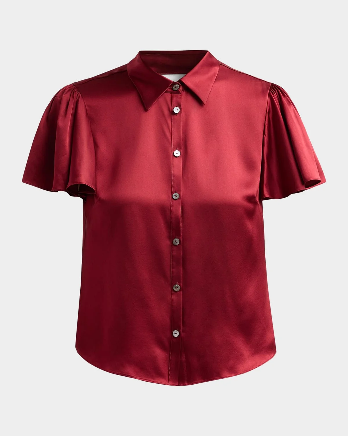 Fiona Flutter-Sleeve Silk Top - 1