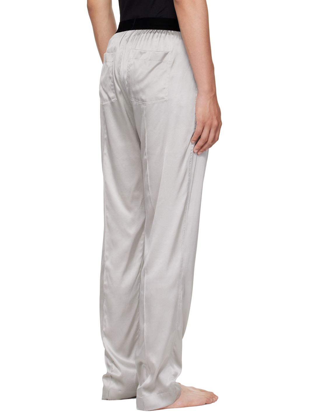 Gray Stretch Silk Satin Pyjama Pants - 3