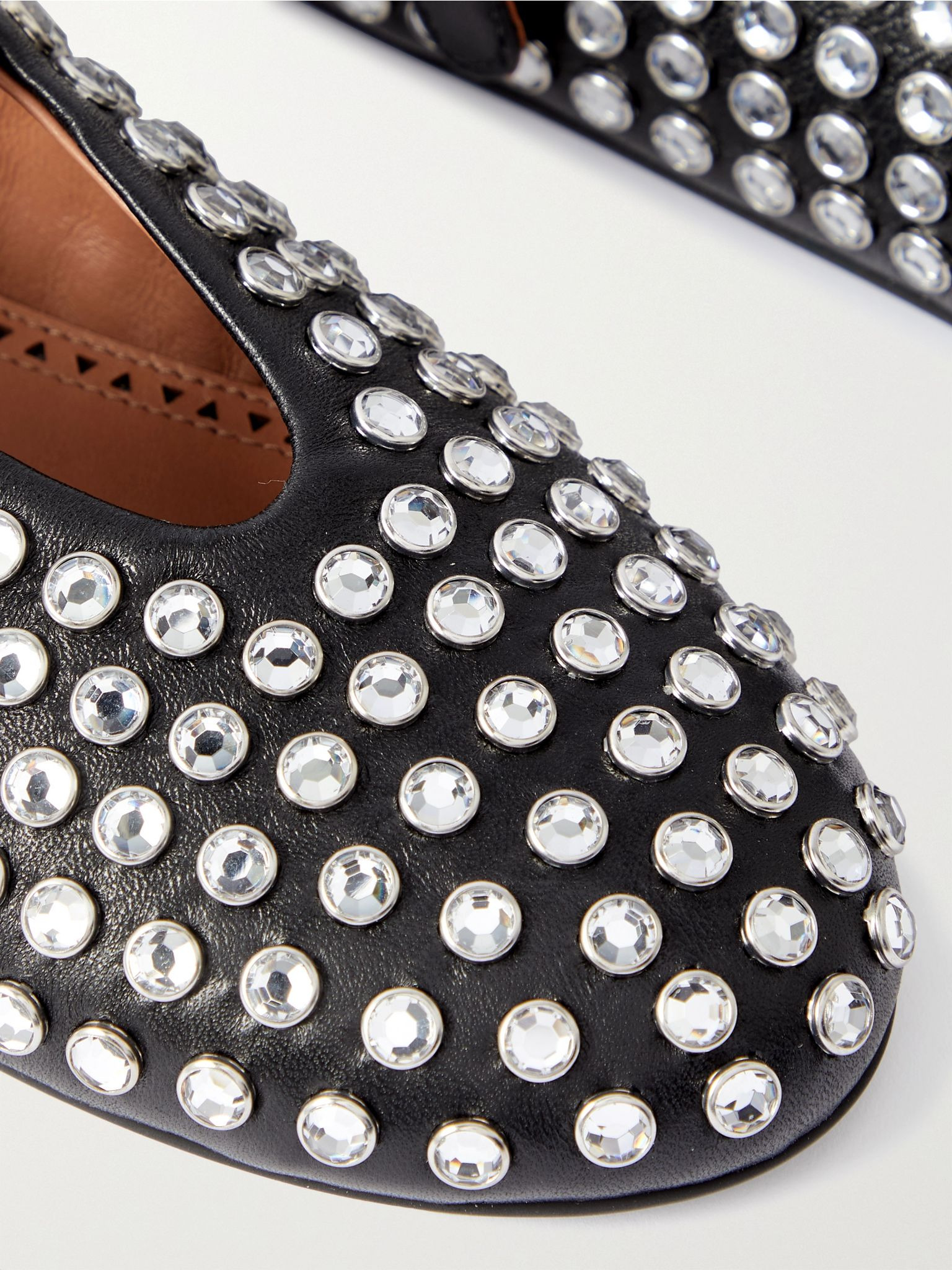 Crystal-embellished leather ballet flats Black - 4