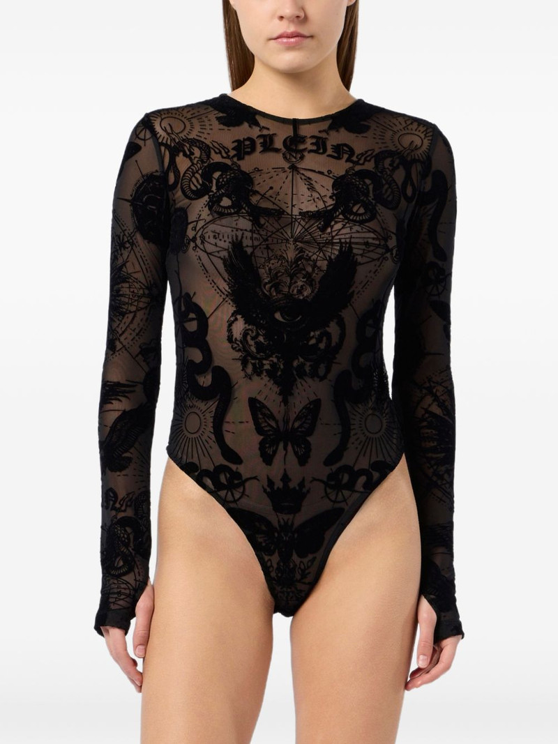 flocked print long-sleeve bodysuit 1