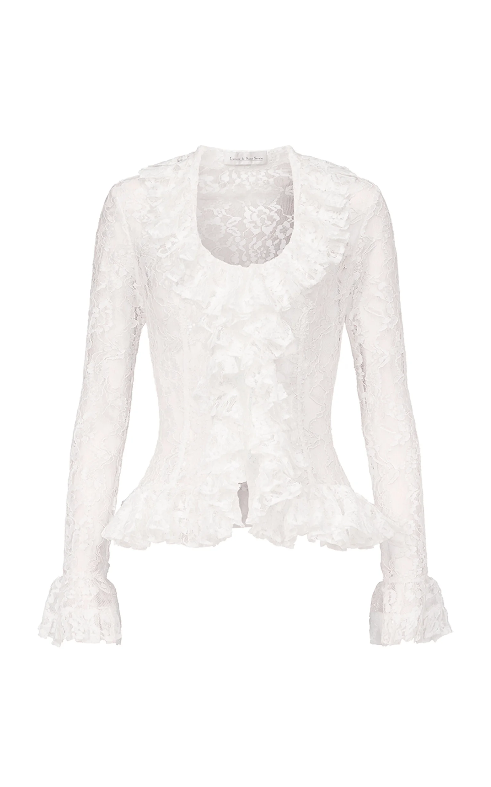 Ruffle-Trimmed Guipure Lace Top white - 1