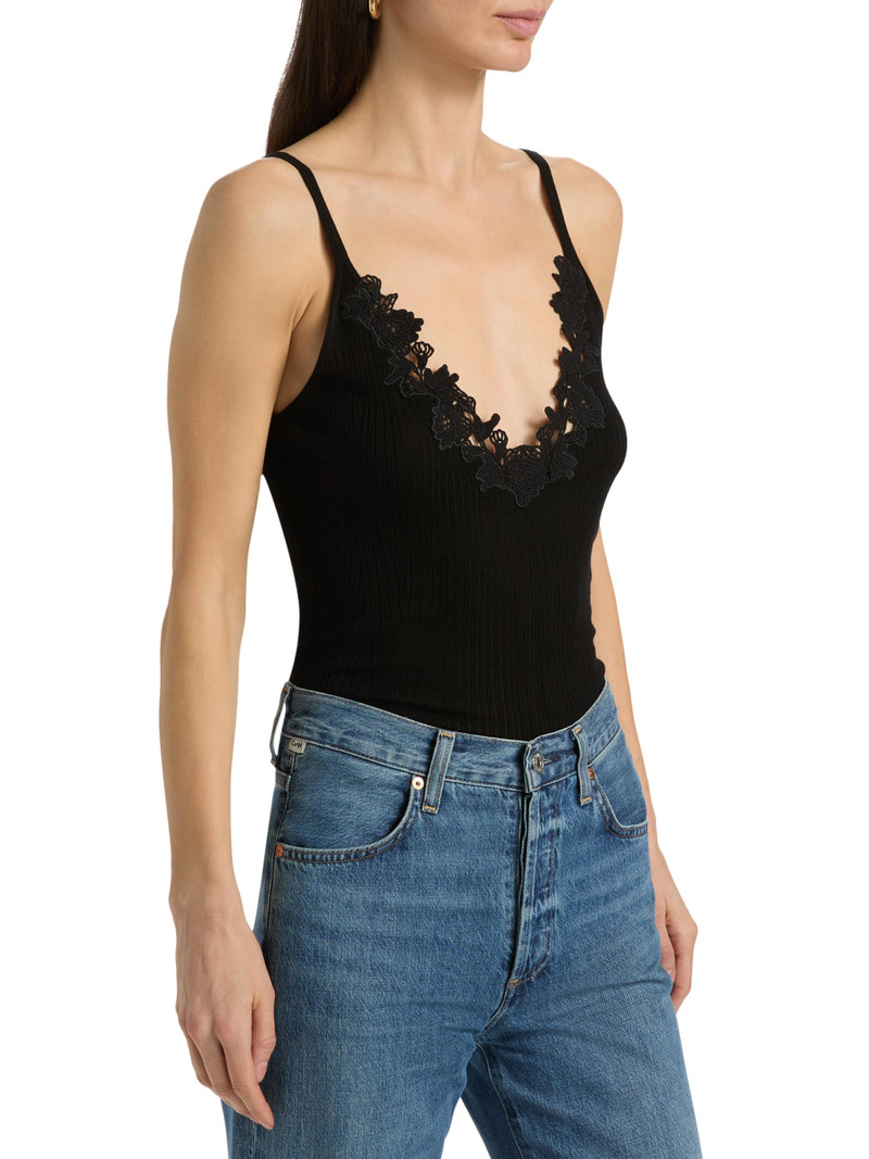 Women's Ainsley Lace-Trim Rib-Knit Cami - Noir 4