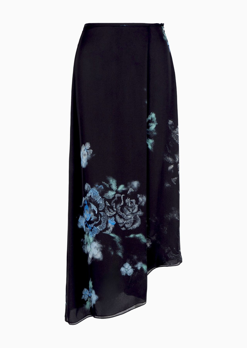 Silk charmeuse organza asymmetric skirt with a floral print - 1