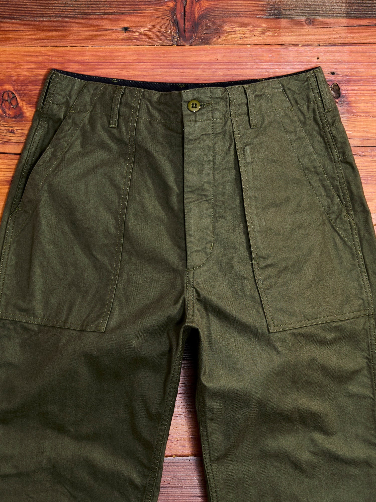 Brushed Herringbone Fatigue Pants in Olive - 3