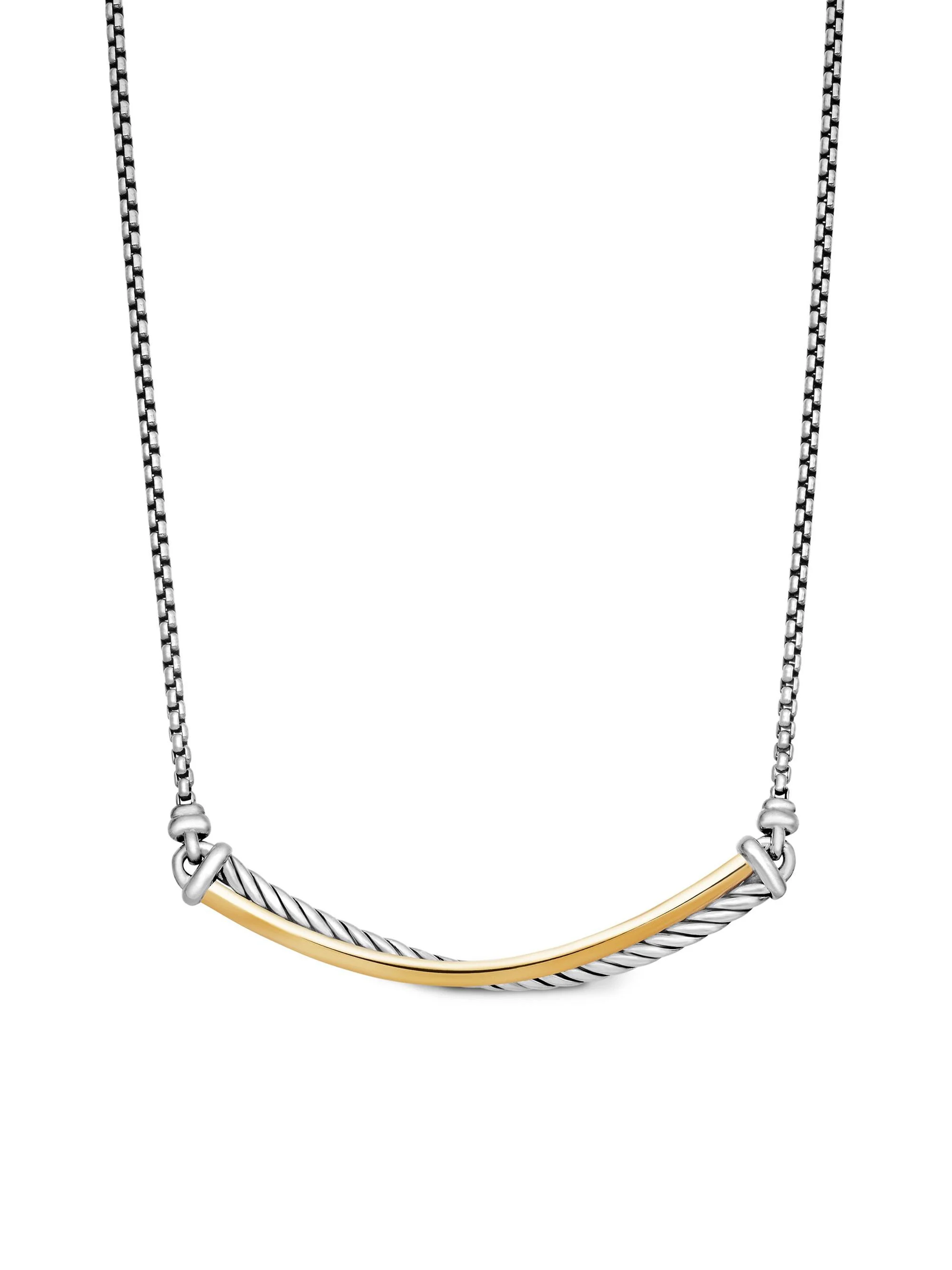 Women's Crossover Bar Necklace in Sterling Silver with 18K Yellow Gold - Silver - 1