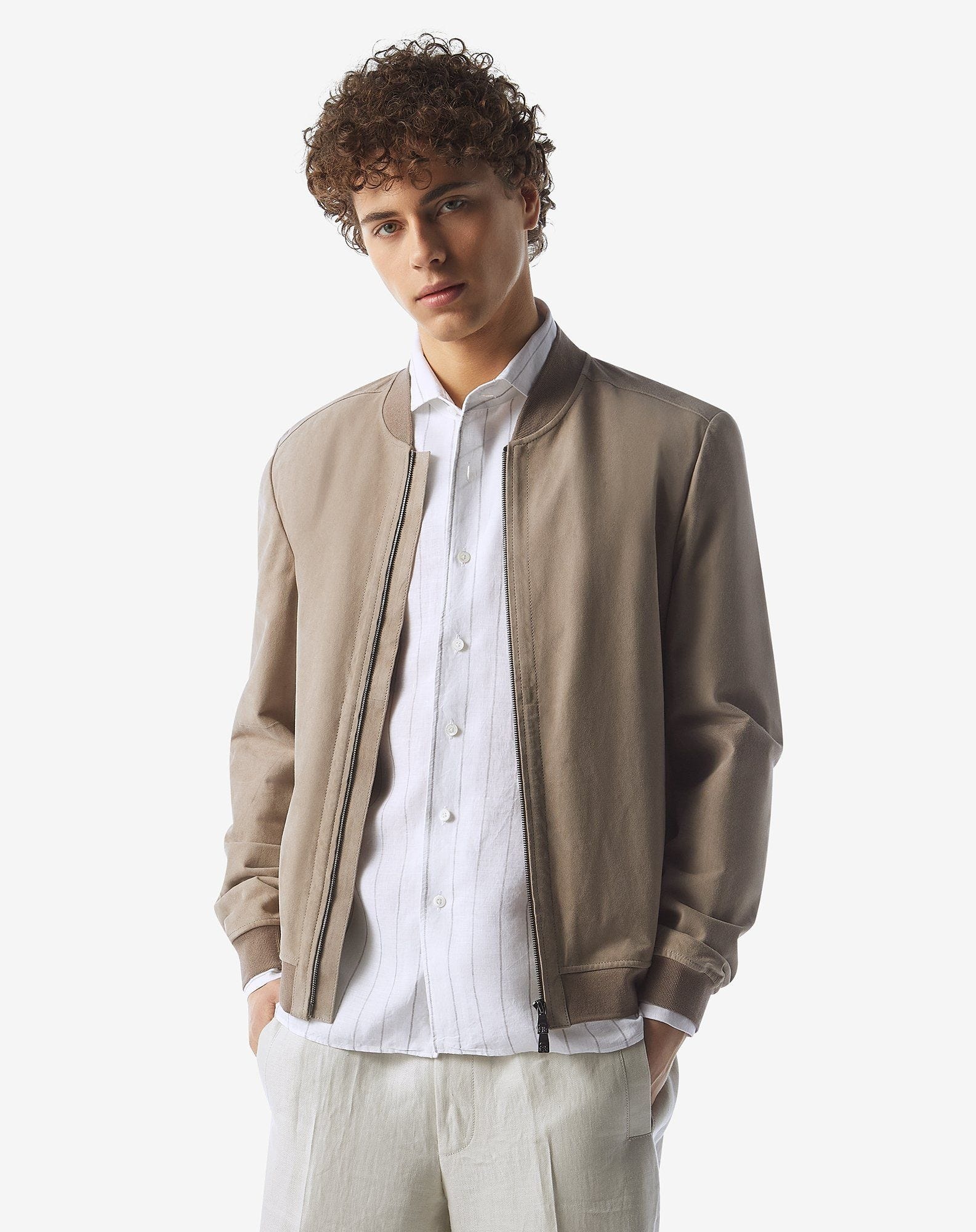 Unlined greige suede bomber jacket - 2