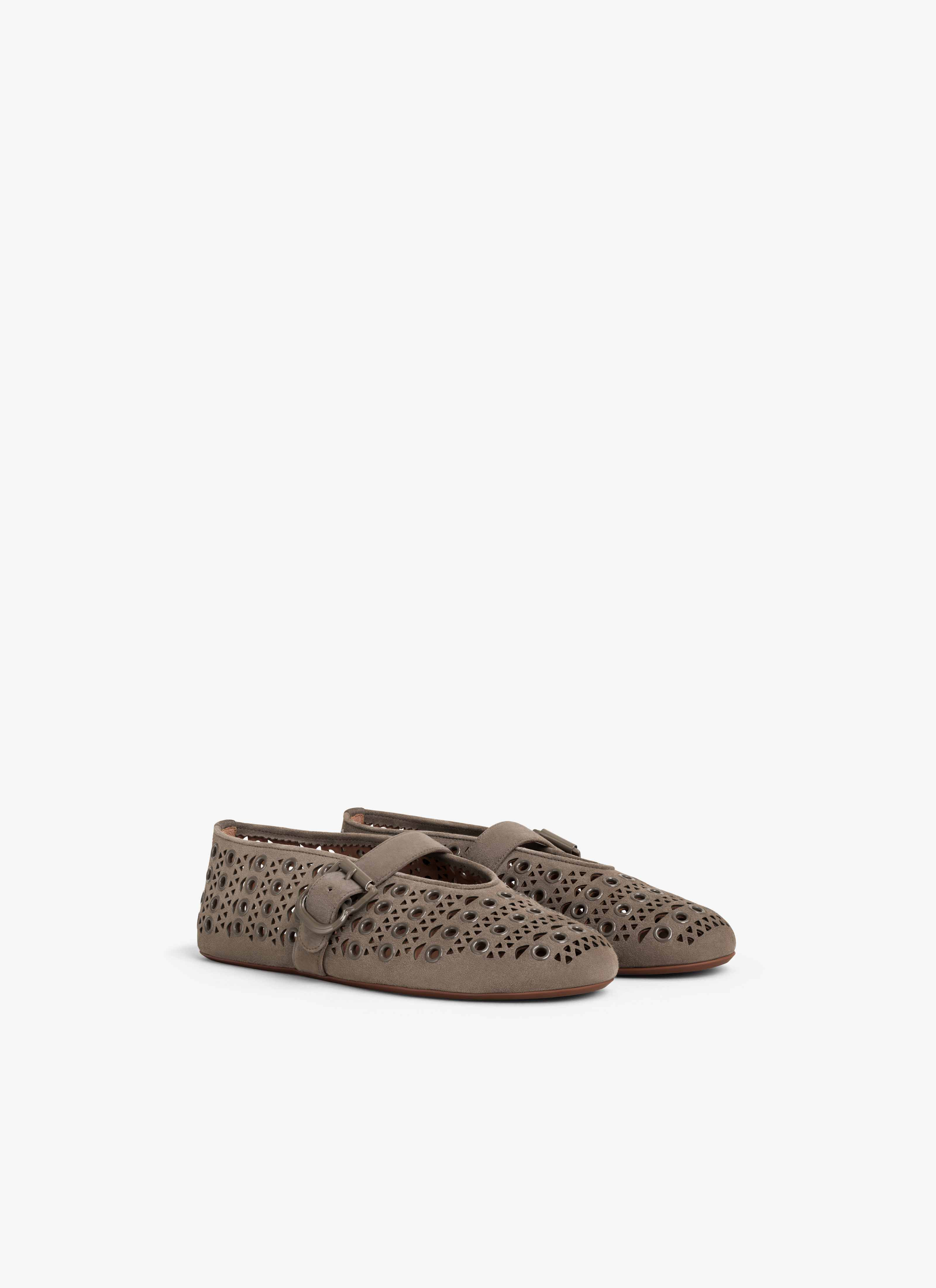 BALLET FLATS IN VIENNE SUEDE WITH EYELETS - 3