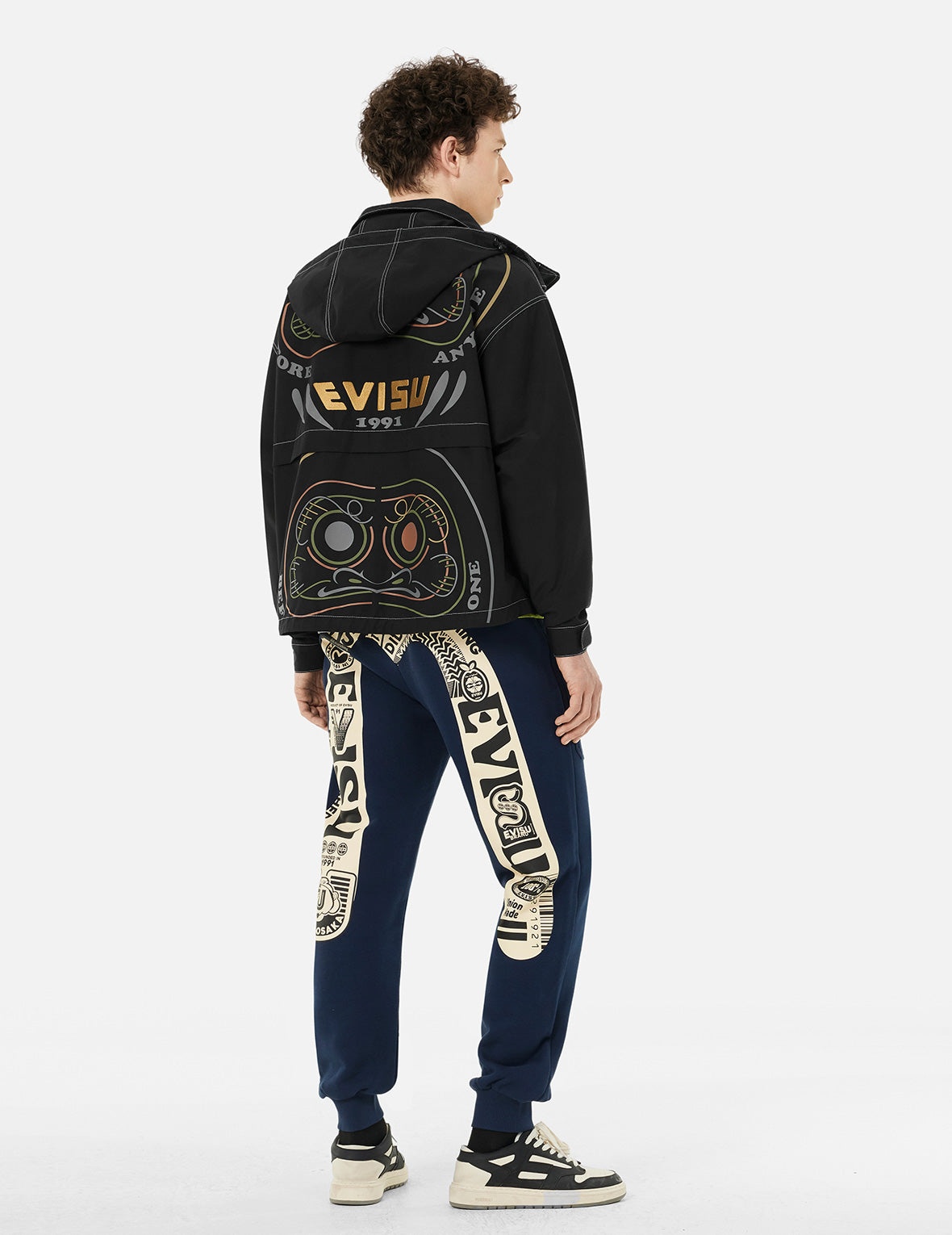 Daruma Print and Logo Appliqué Relax Fit Hooded Jacket - 4