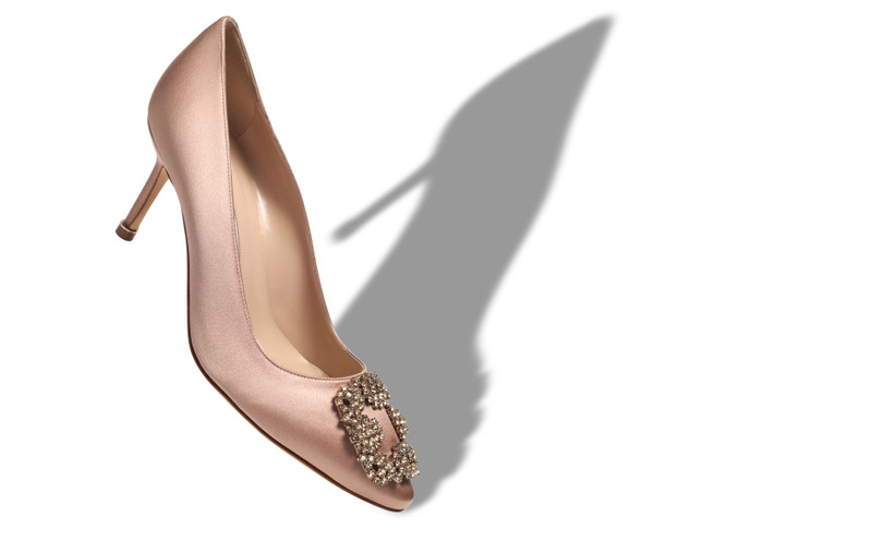 Manolo Blahnik Beige Satin Jewel Buckle Pumps outlook