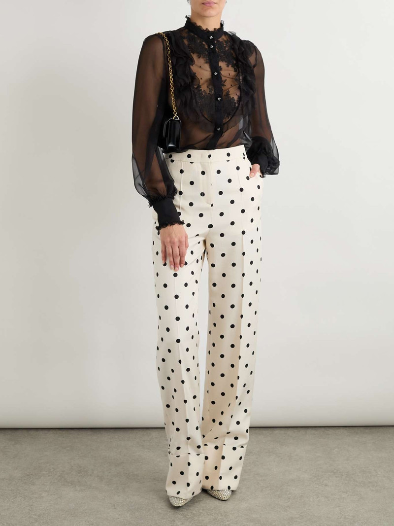 Valentino Ruffled lace-trimmed silk-chiffon blouse Black outlook