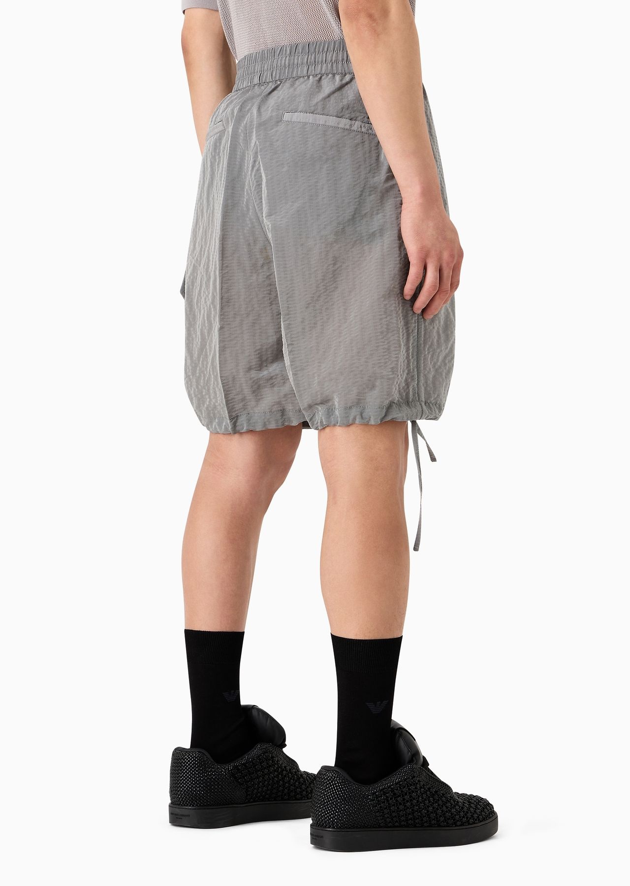 Bermuda shorts in light nylon seersucker with ribs and an elasticated waist - 3