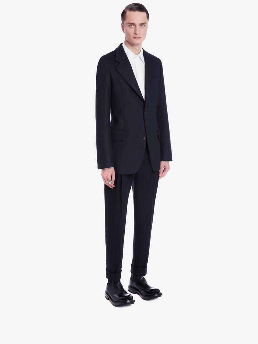 Herringbone Tailored  Peg Trousers in Charcoal - 3