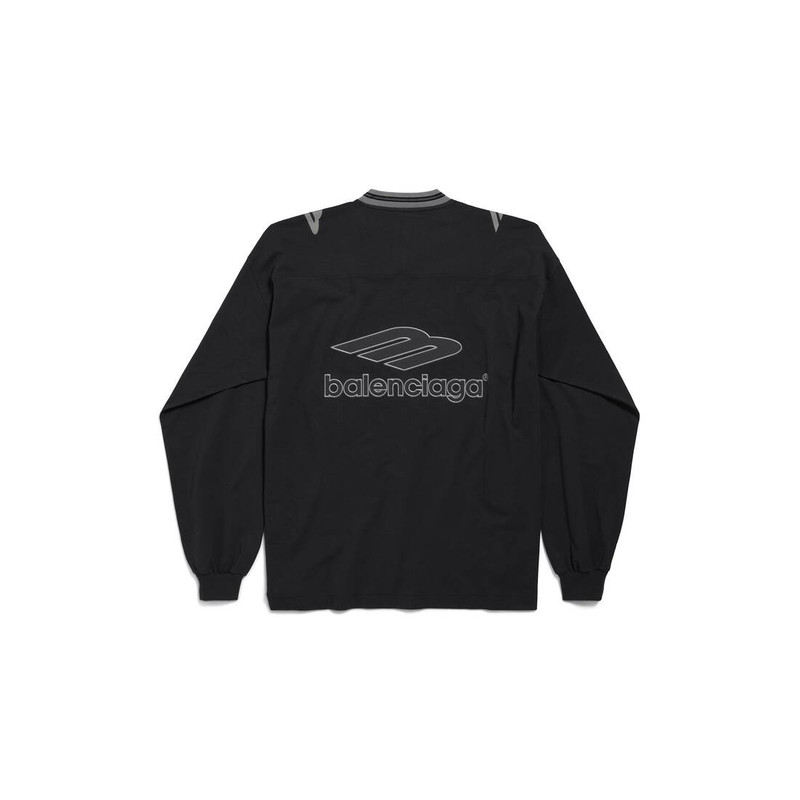 BALENCIAGA Men's 3b Football Long Sleeve V-neck T-shirt in Black/anthracite outlook