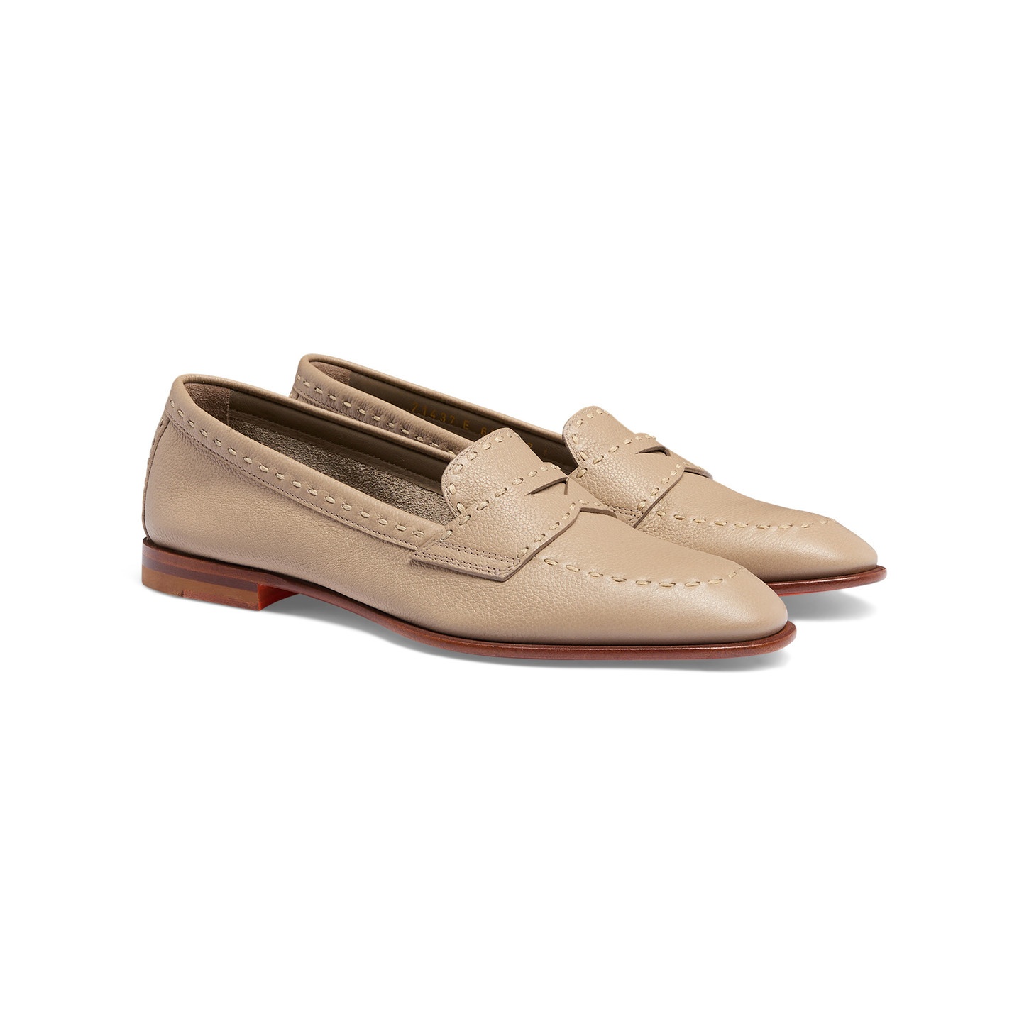 Women's beige tumbled leather penny loafer - 3