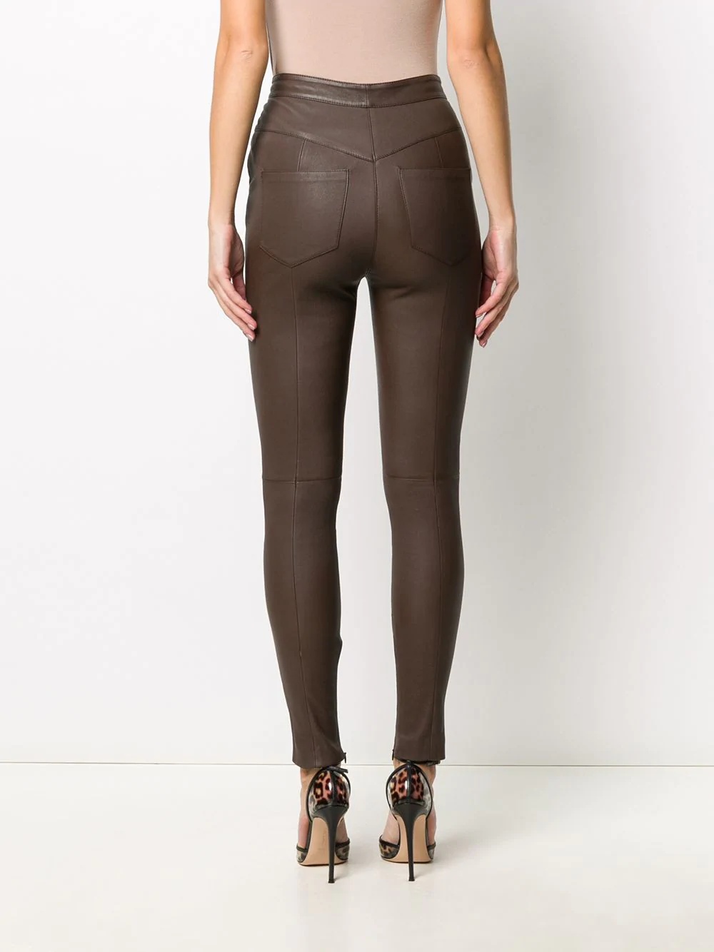 high-waisted leather skinny trousers - 4