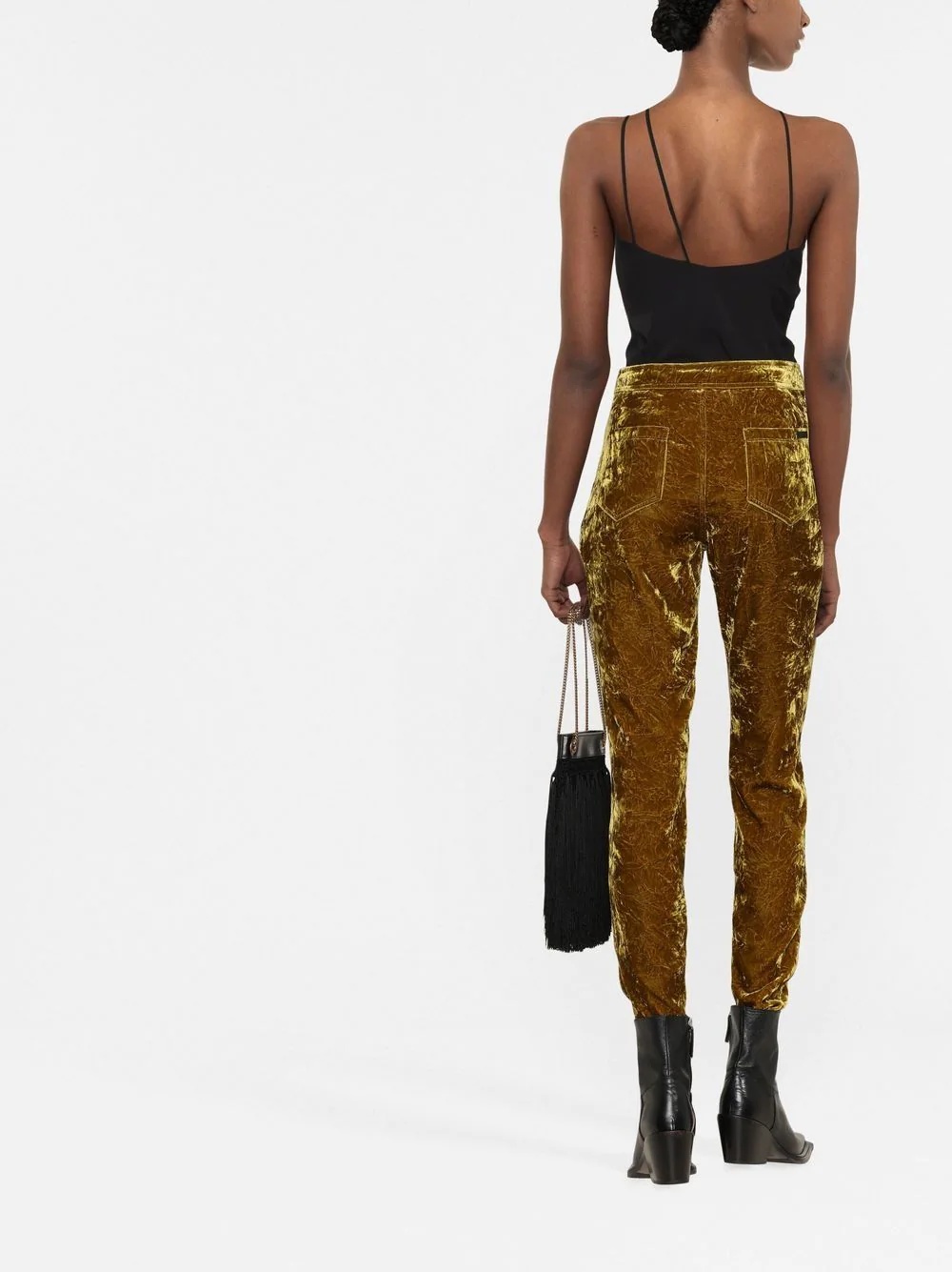 velvet-effect slim-cut trousers - 4