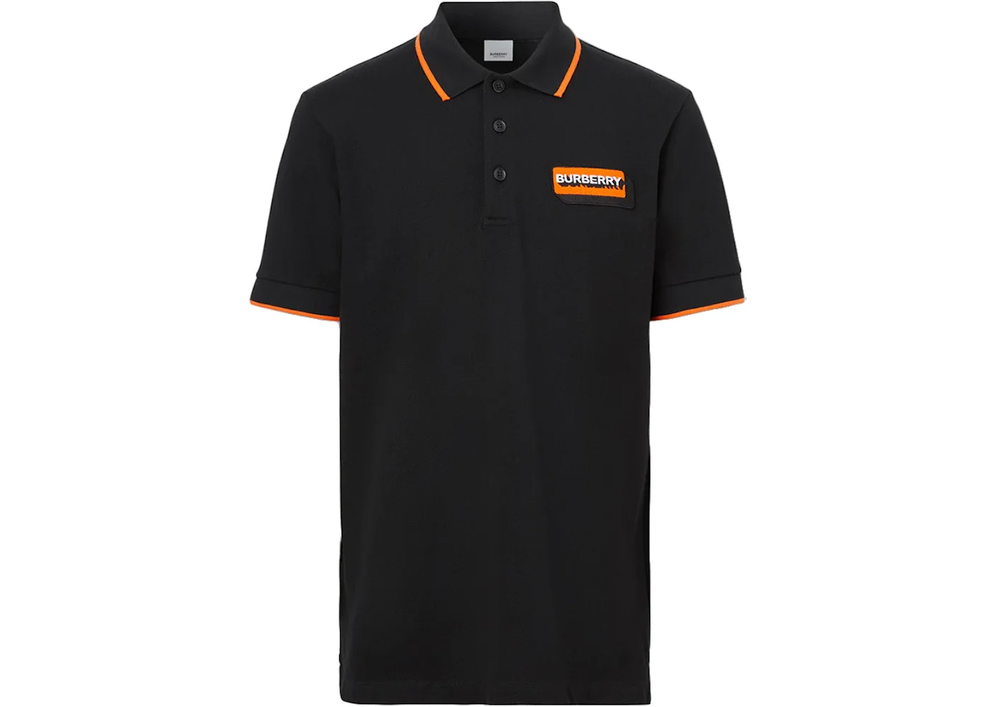 Burberry Logo Applique Cotton Pique Polo Shirt Black/Orange - 1