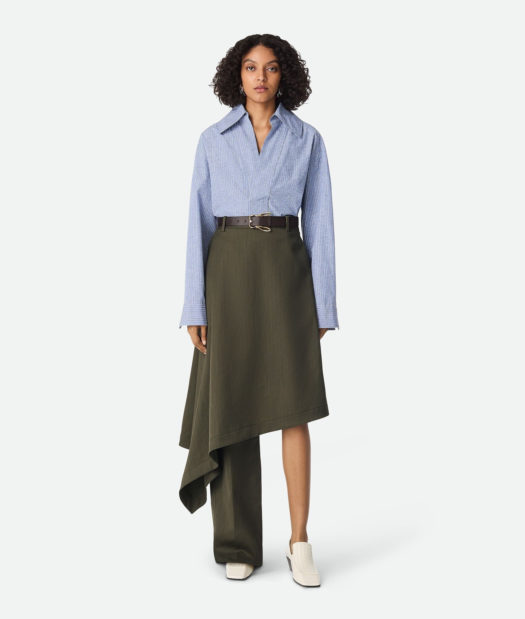 Wool Subtle Stripe Skirt Trousers - 4