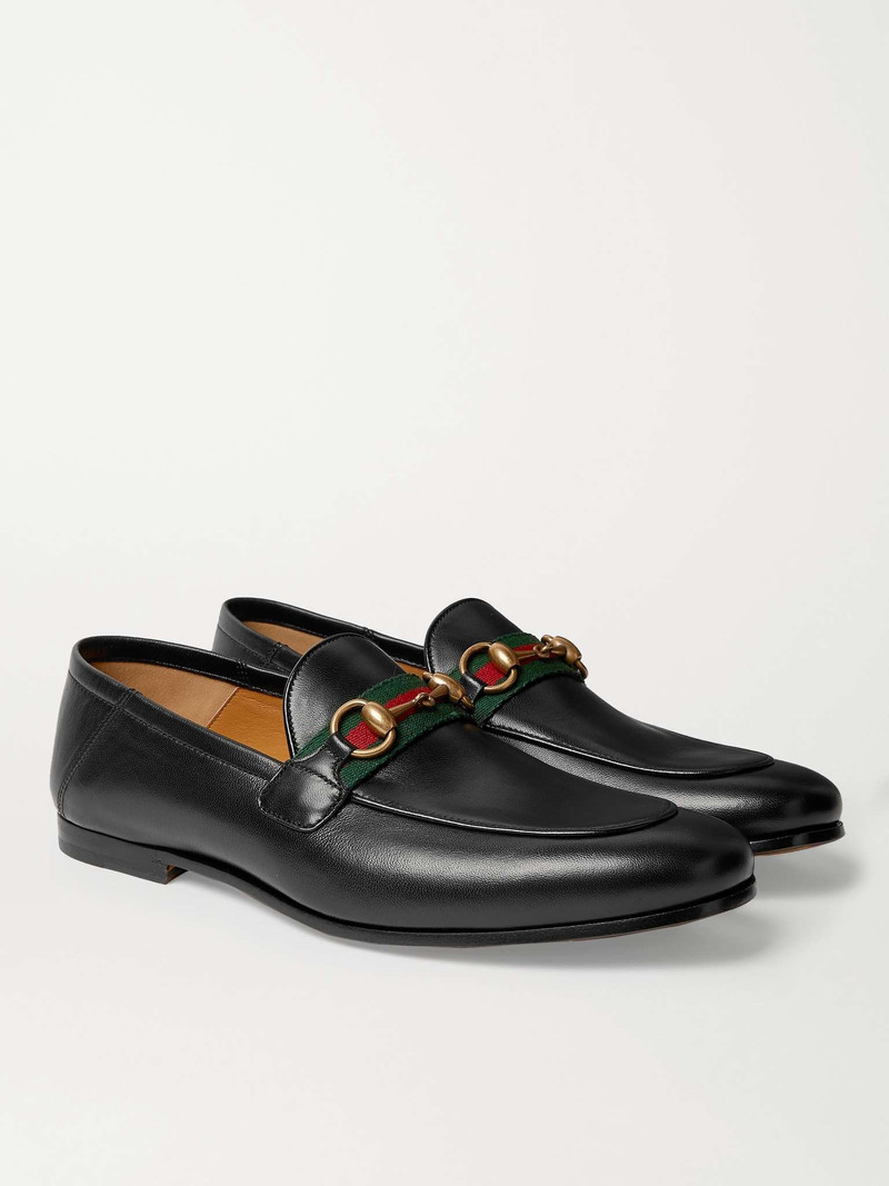 Brixton Webbing-Trimmed Horsebit Collapsible-Heel Leather Loafers 4