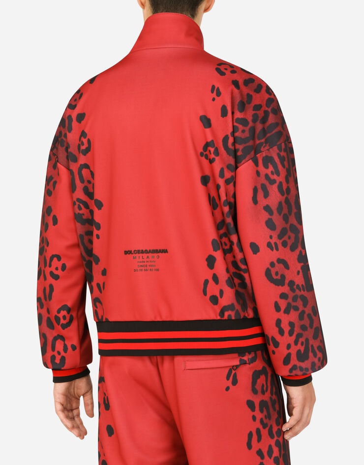 Zip-up technical jersey sweatshirt with leopard print - 5