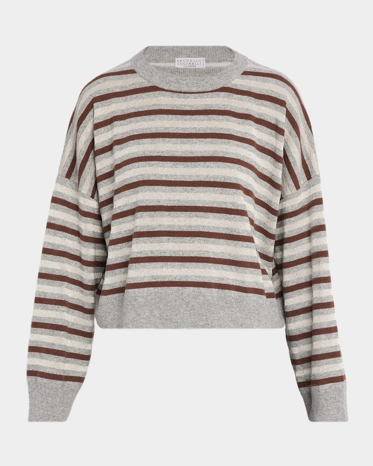Shimmering Striped Wool-Cashmere Crop Sweater - 1