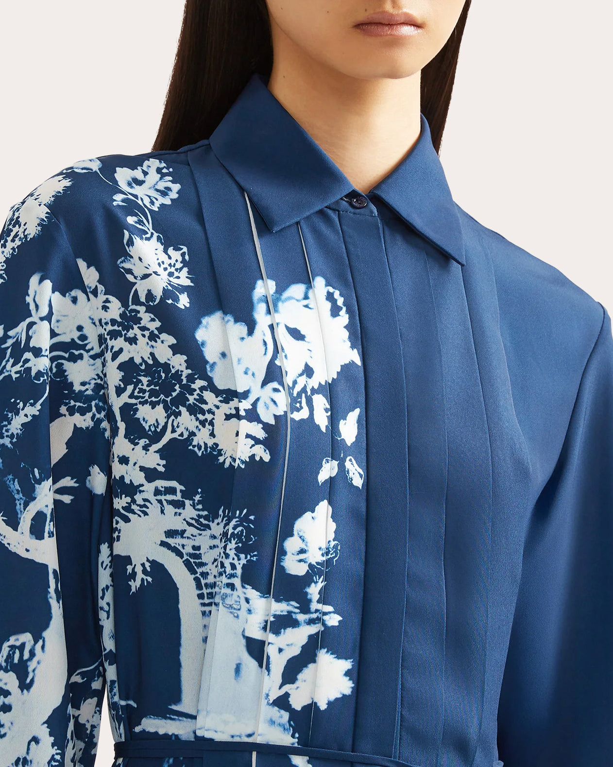 Pleated Floral-Print Midi Crepe Shirt Dress - 5