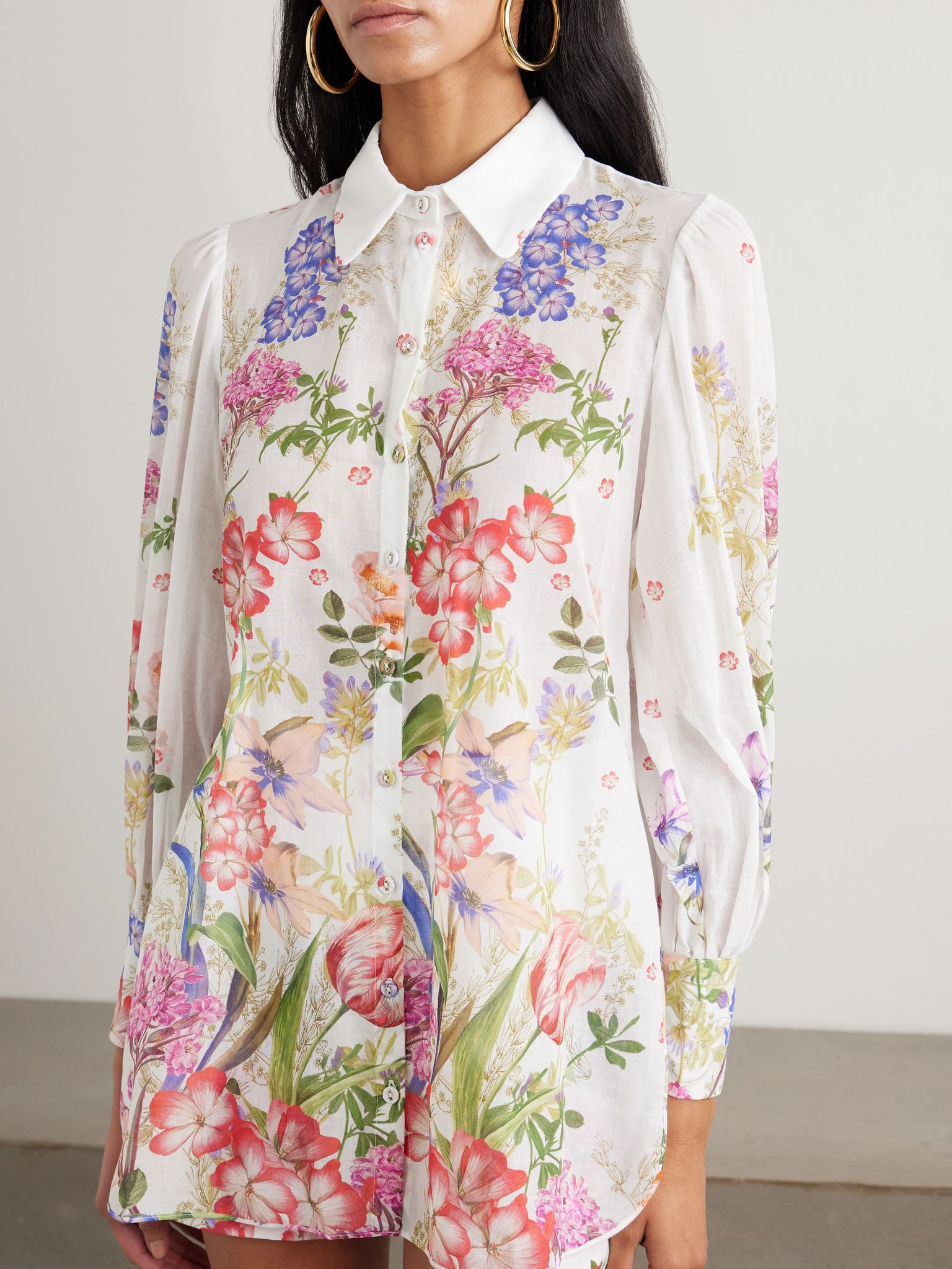Aster floral-print cotton-blend voile shirt White - 3