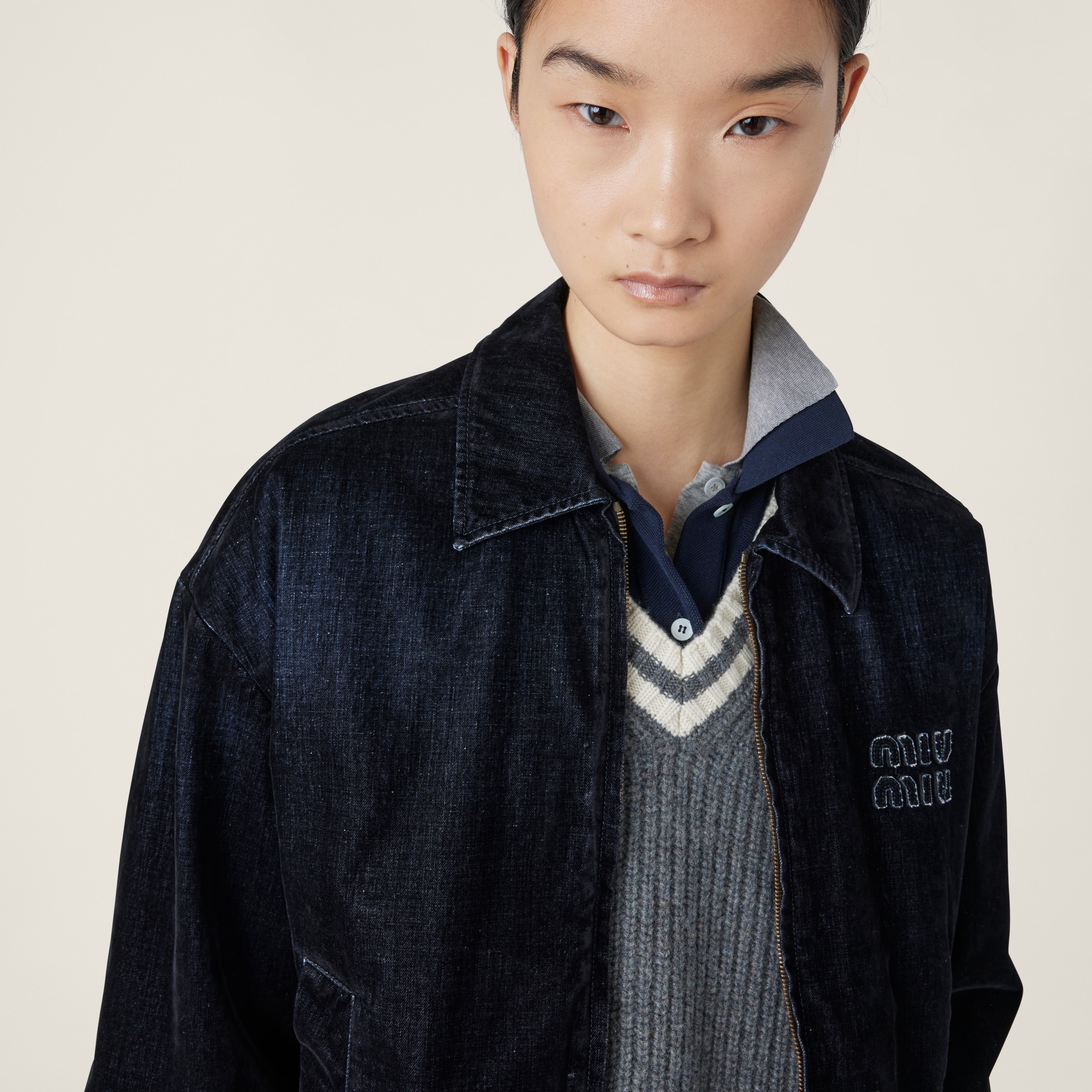 Flocked chambray blouson jacket - 4