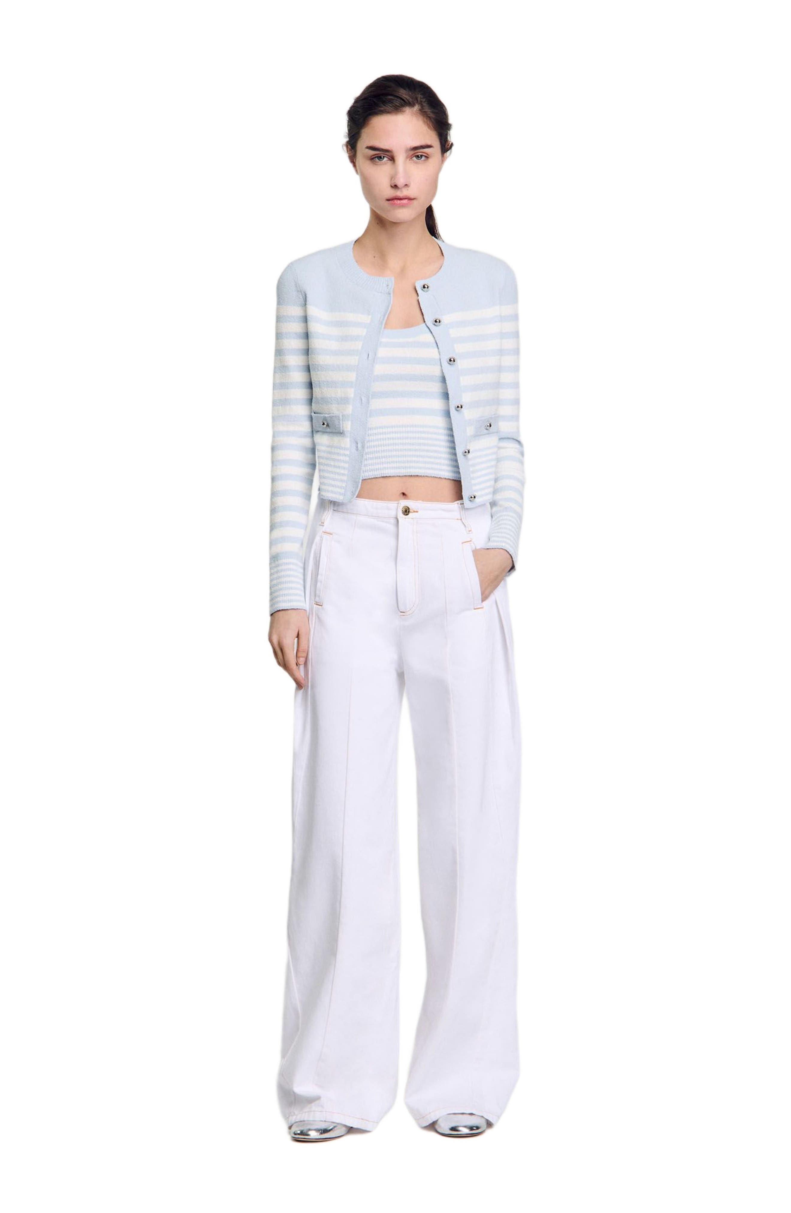 SANDRO Striped cardigan in Sky Blue at Nordstrom - 6