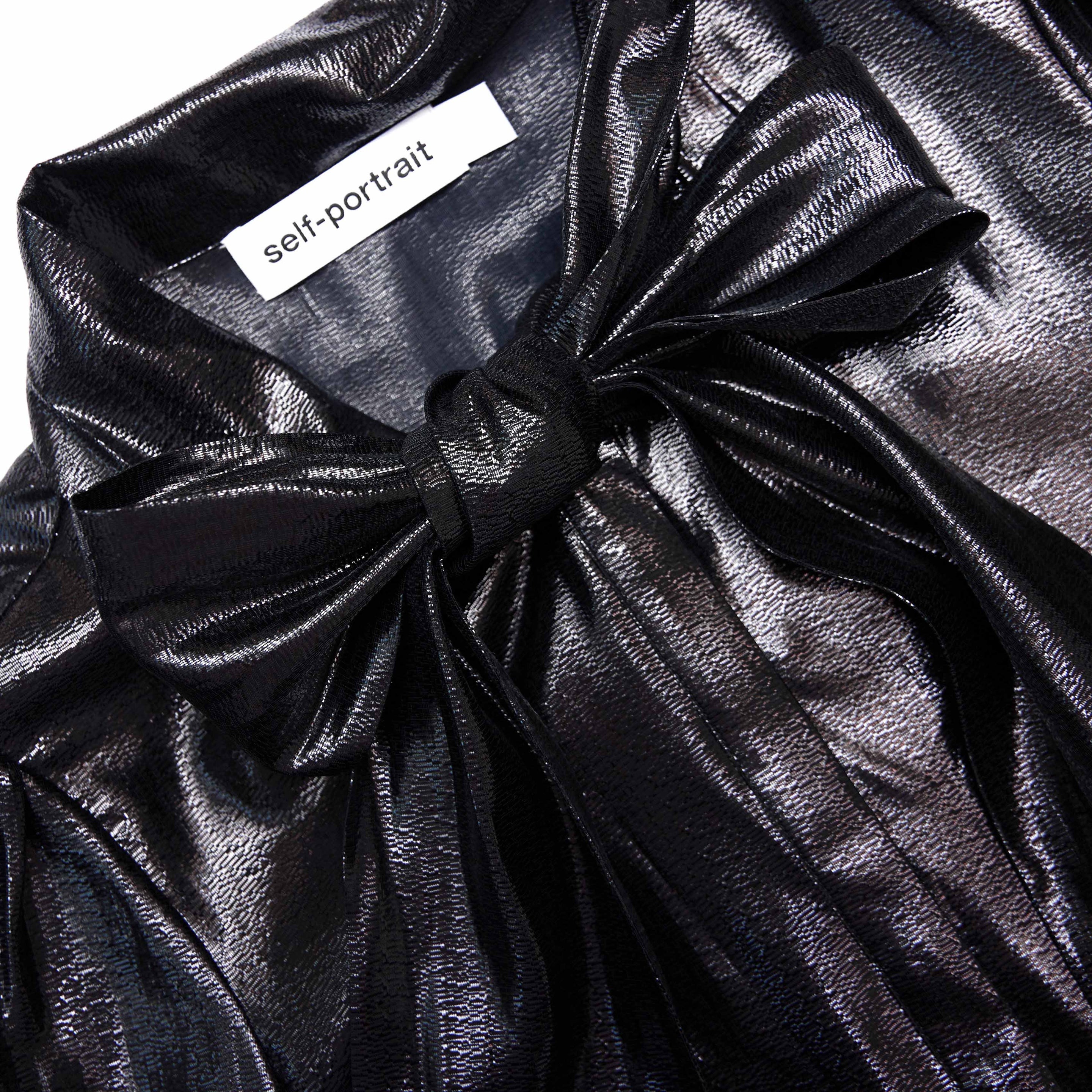 Black Metallic Pussy Bow Blouse - 5