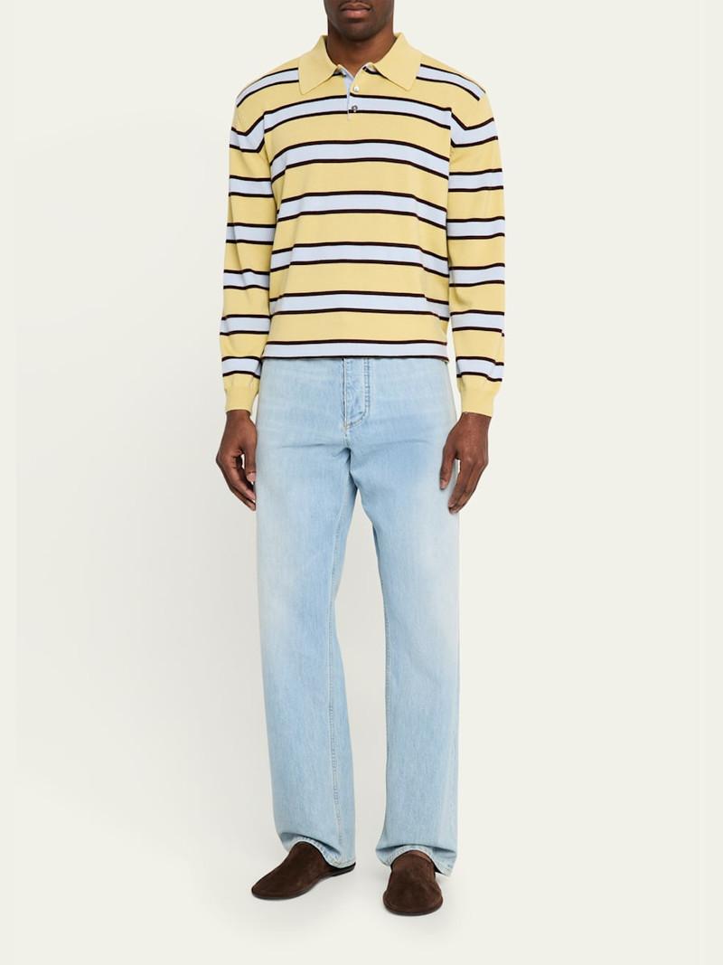 ZANKOV Men's Fine-Gauge Block Stripe Polo Sweater outlook