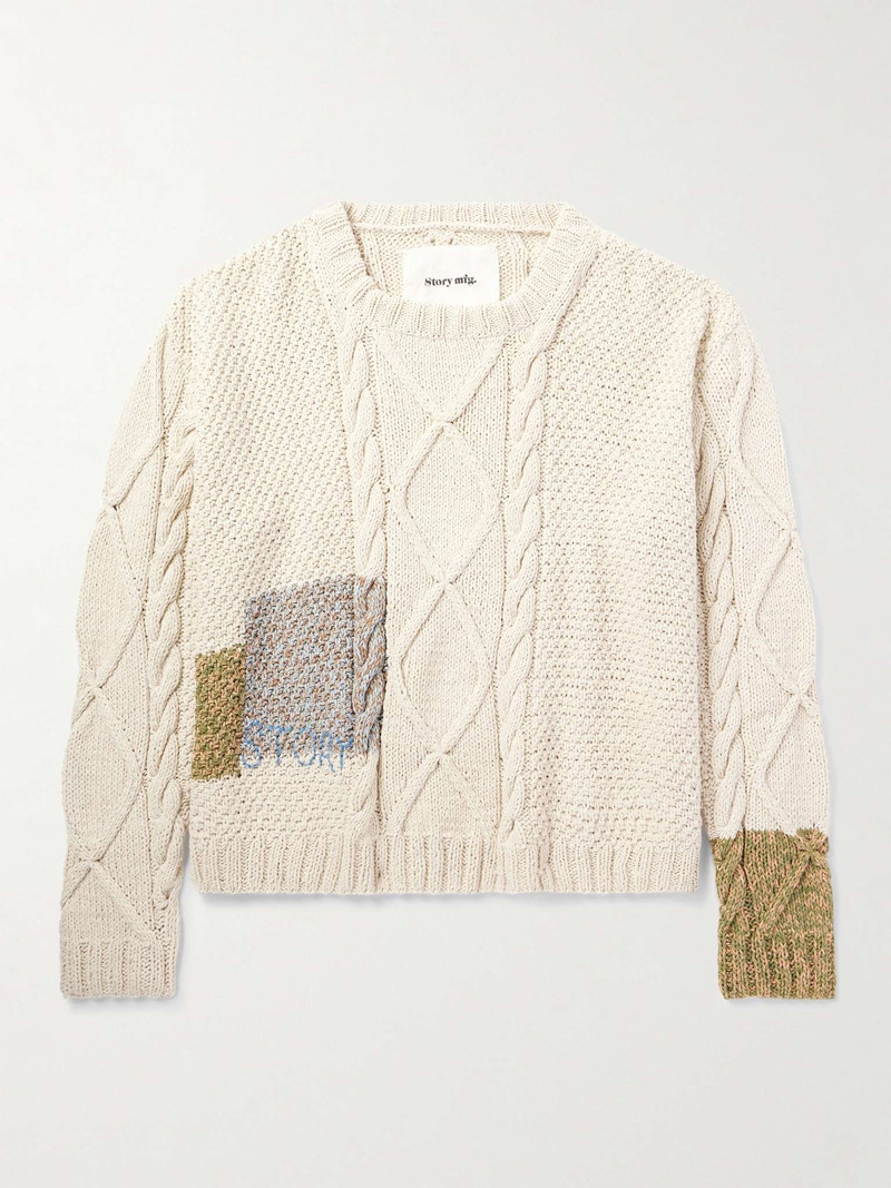 Logo-Embroidered Cable-Knit Organic Cotton Sweater 1